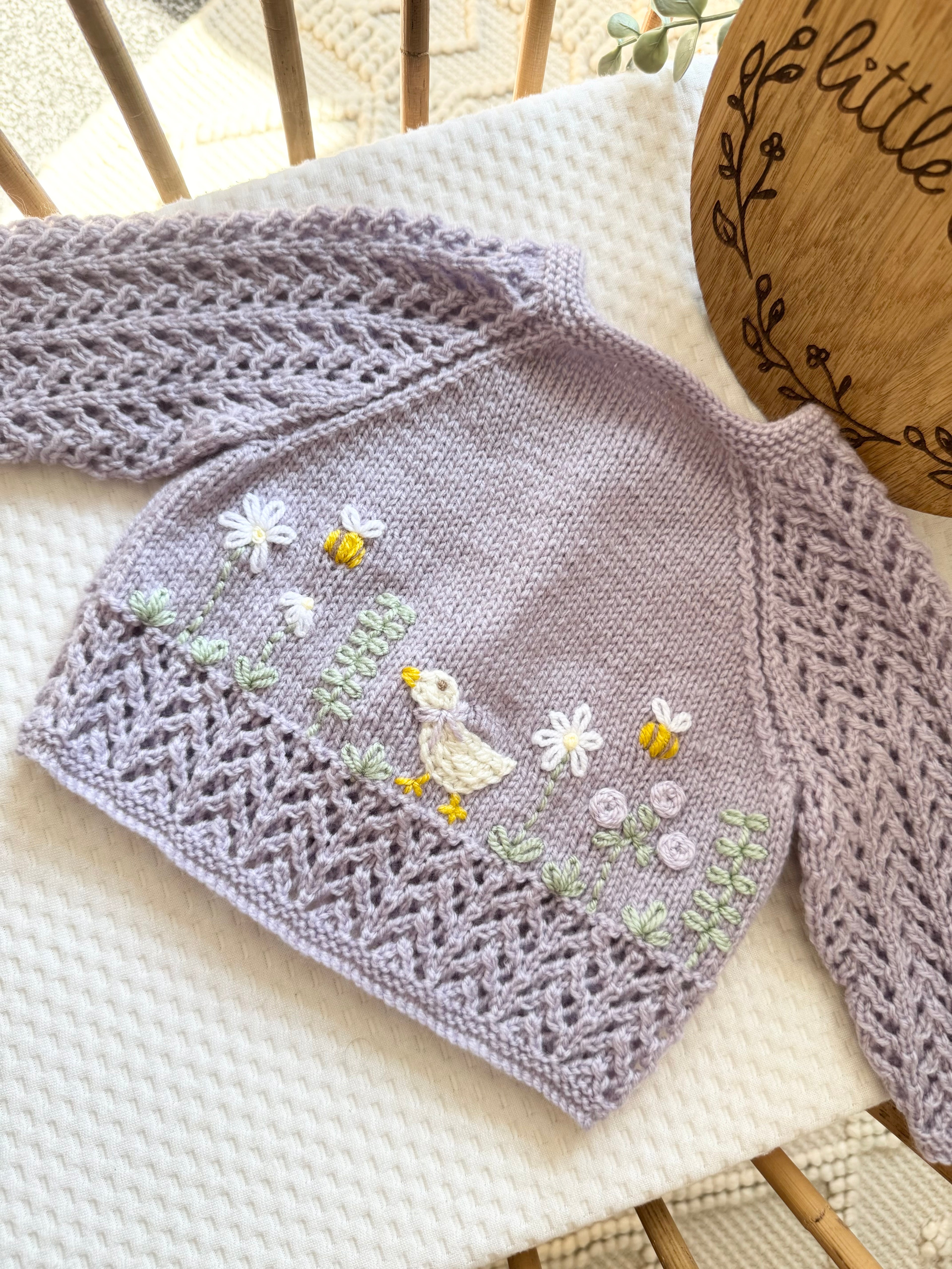 Duck theme cardigan 3-6m - (NO NAME INCLUDED- add on the name listing extra)
