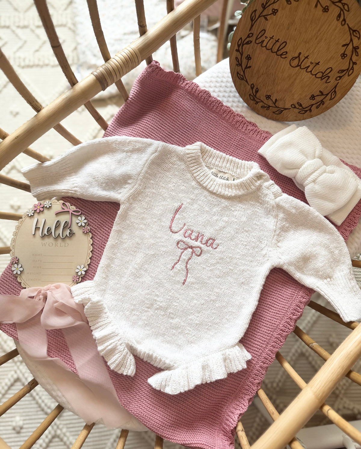 Name and bow design frilly romper