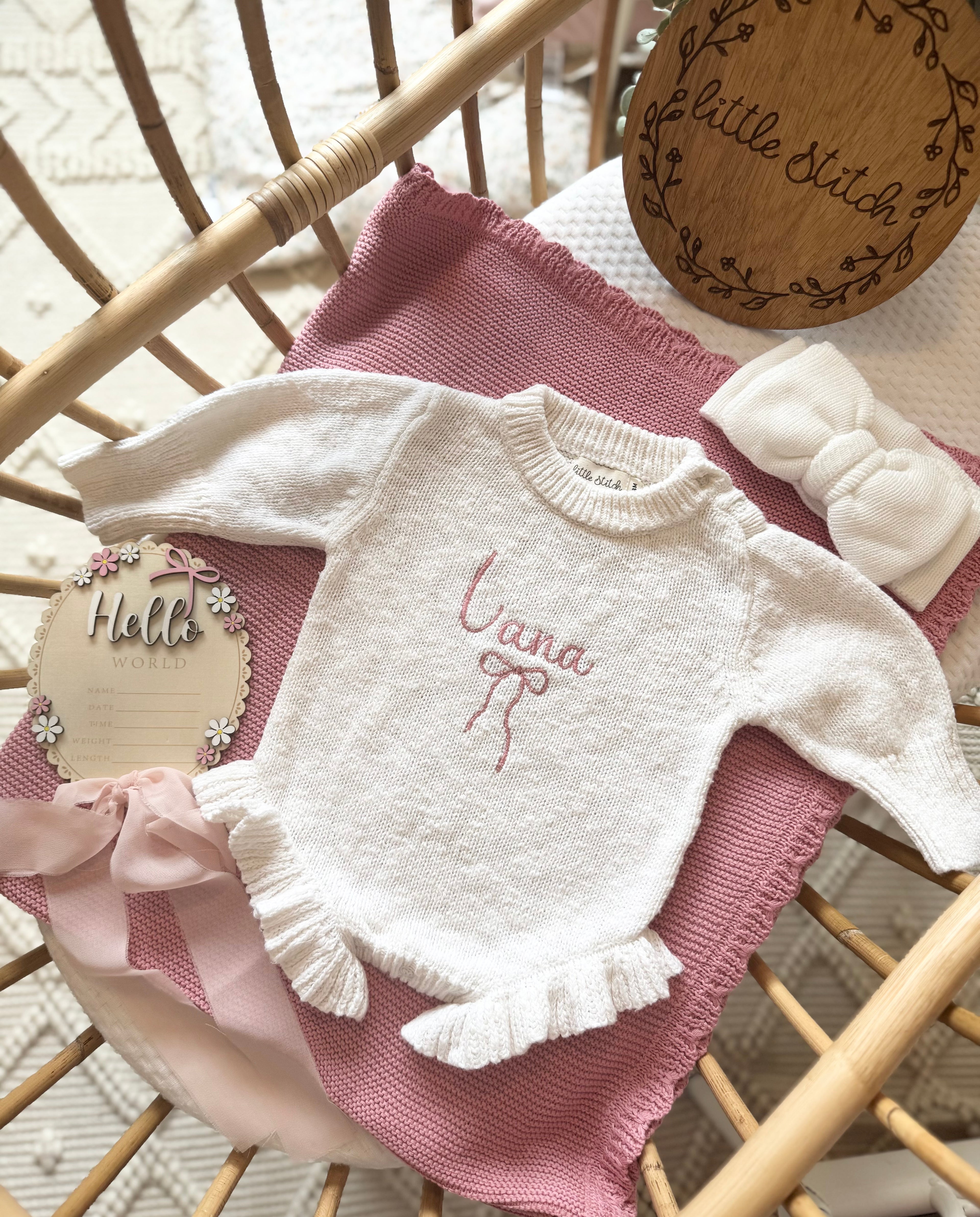 Name and bow design frilly romper