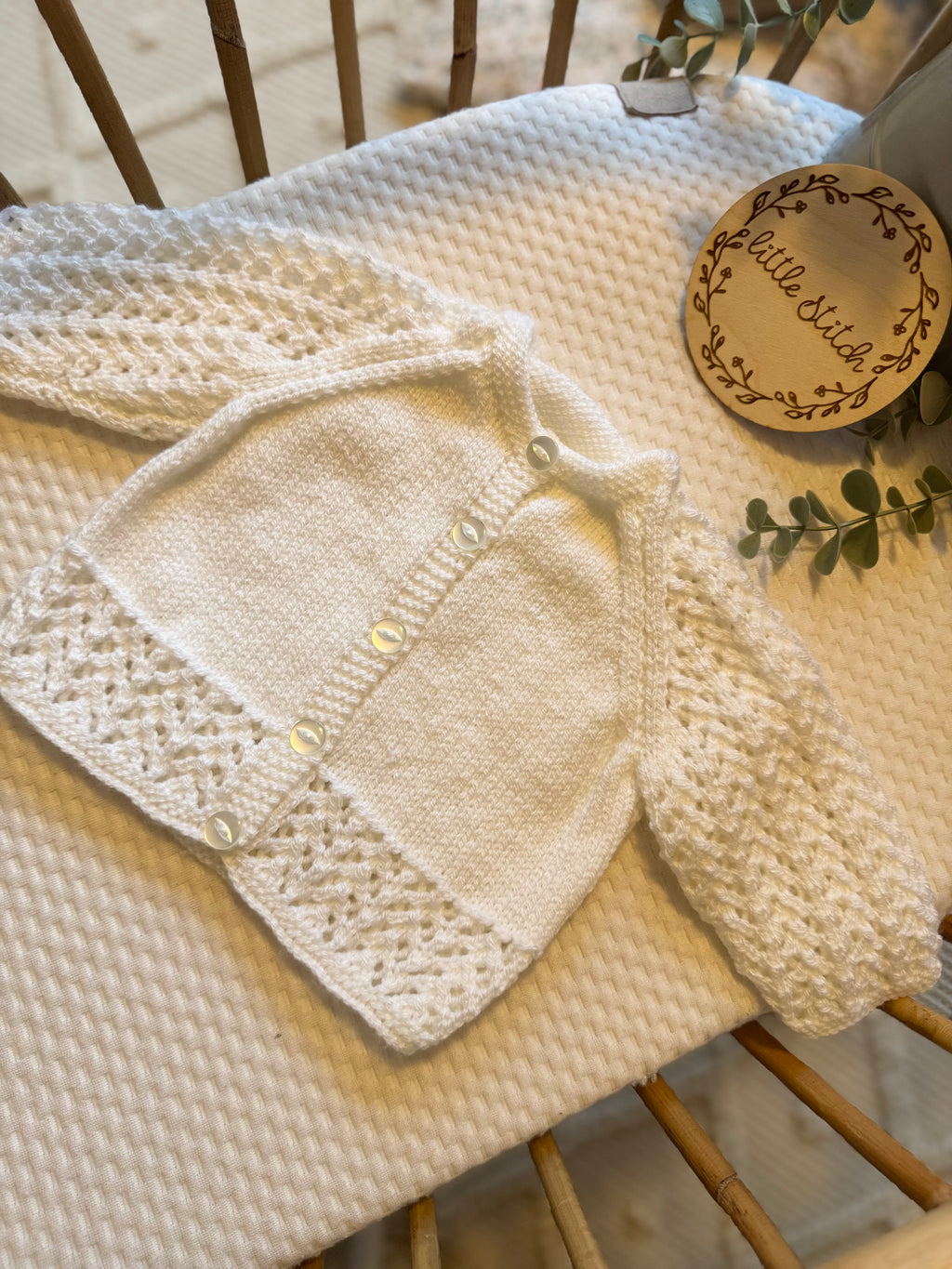 White 0-3m handknitted cardigan