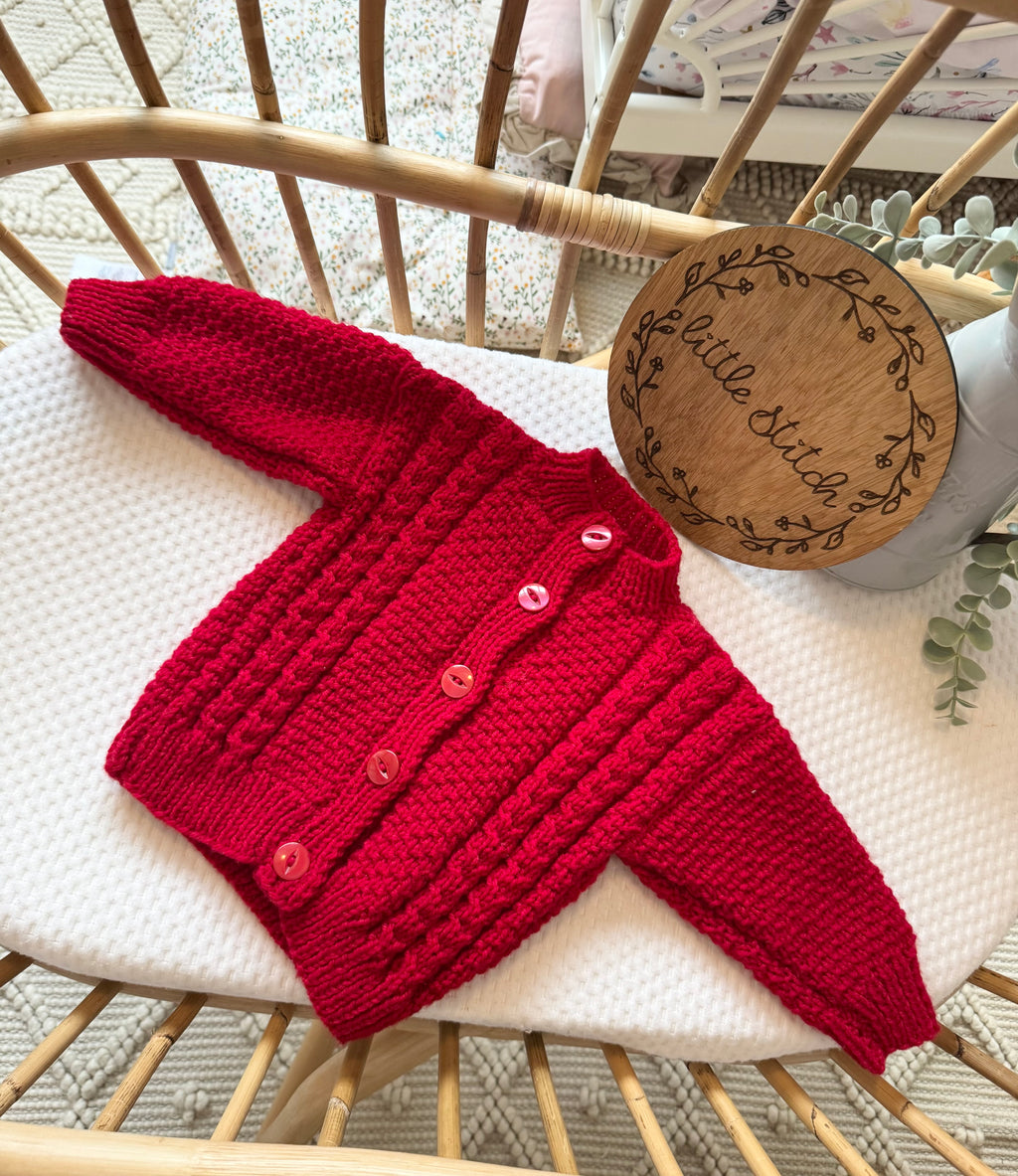 Red 6-12m handknitted cardigan