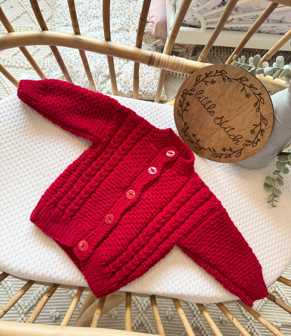 Red 6-12m handknitted cardigan