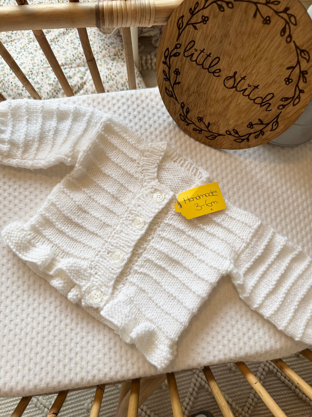 White 3-6m handknitted cardigan