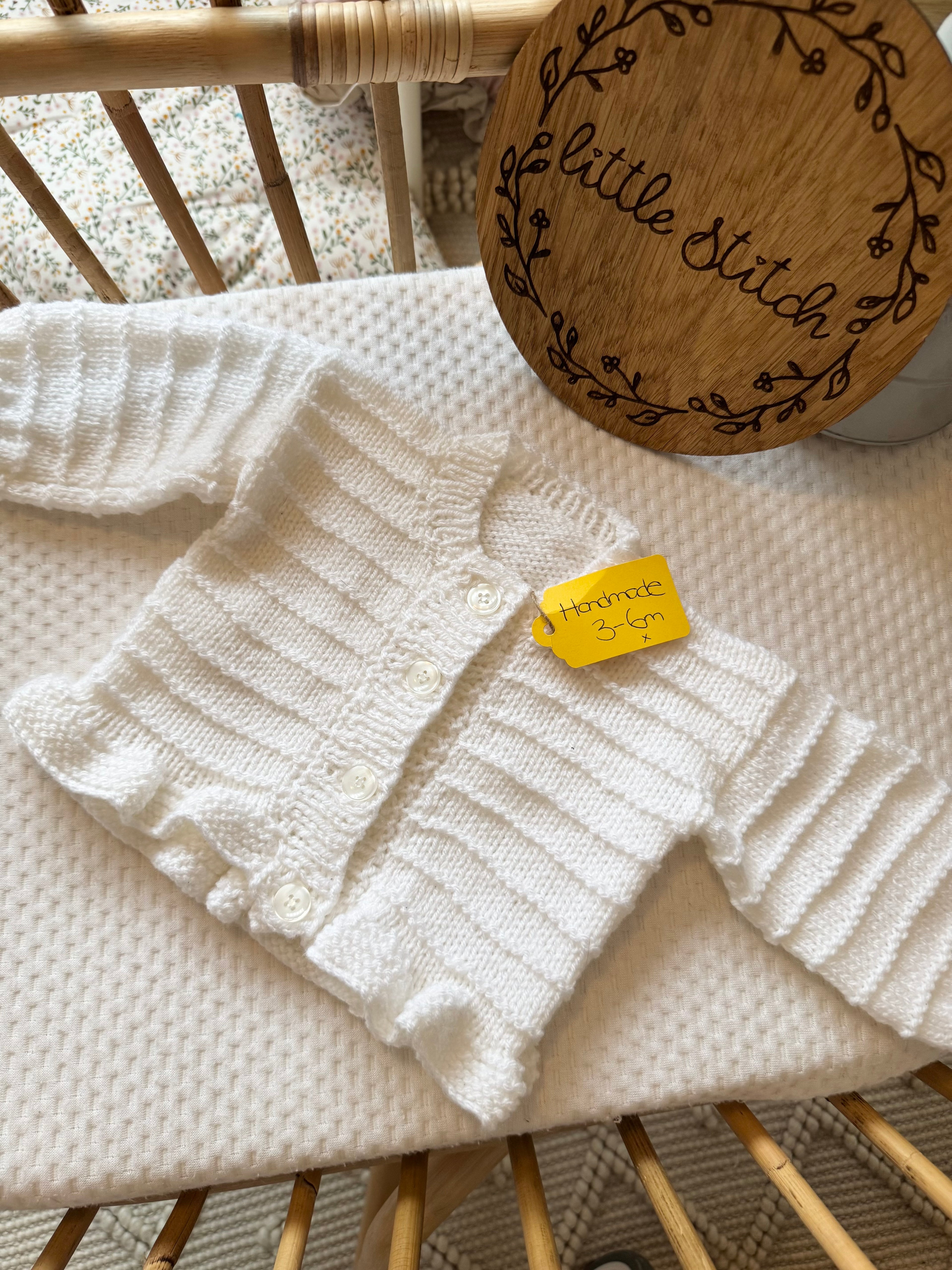 White 3-6m handknitted cardigan