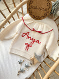 Cream frilly cardigan - includes 1 name and bow design