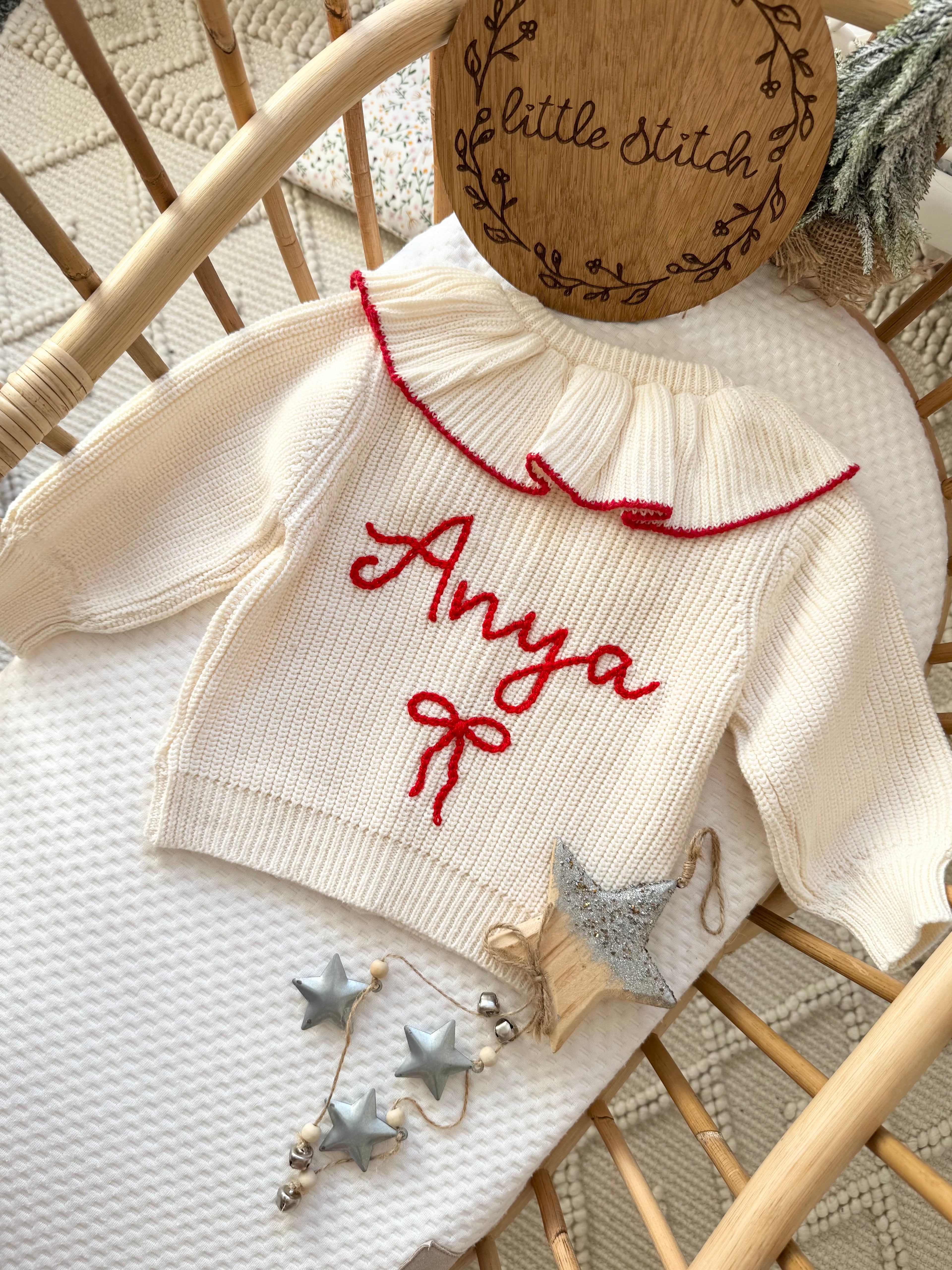 Cream frilly cardigan - includes 1 name and bow design