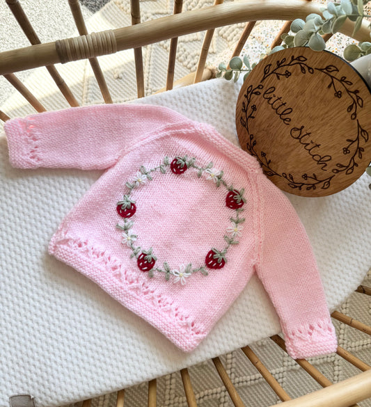 Strawberry cardigan 6-12m (add initial you’d like to the notes in your basket)