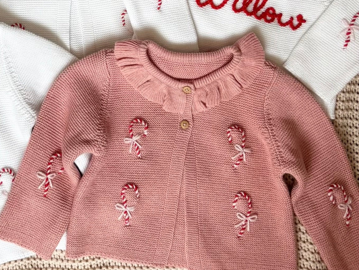 Pink candy cane cardigan - 6-9m