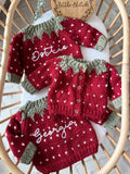 Strawberry hand knitted cardigan - includes 1 single name