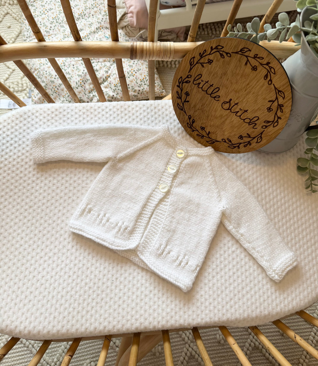 White 3-6m handknitted cardigan