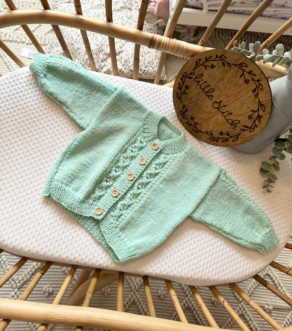 Mint green 6-12m handknitted cardigan