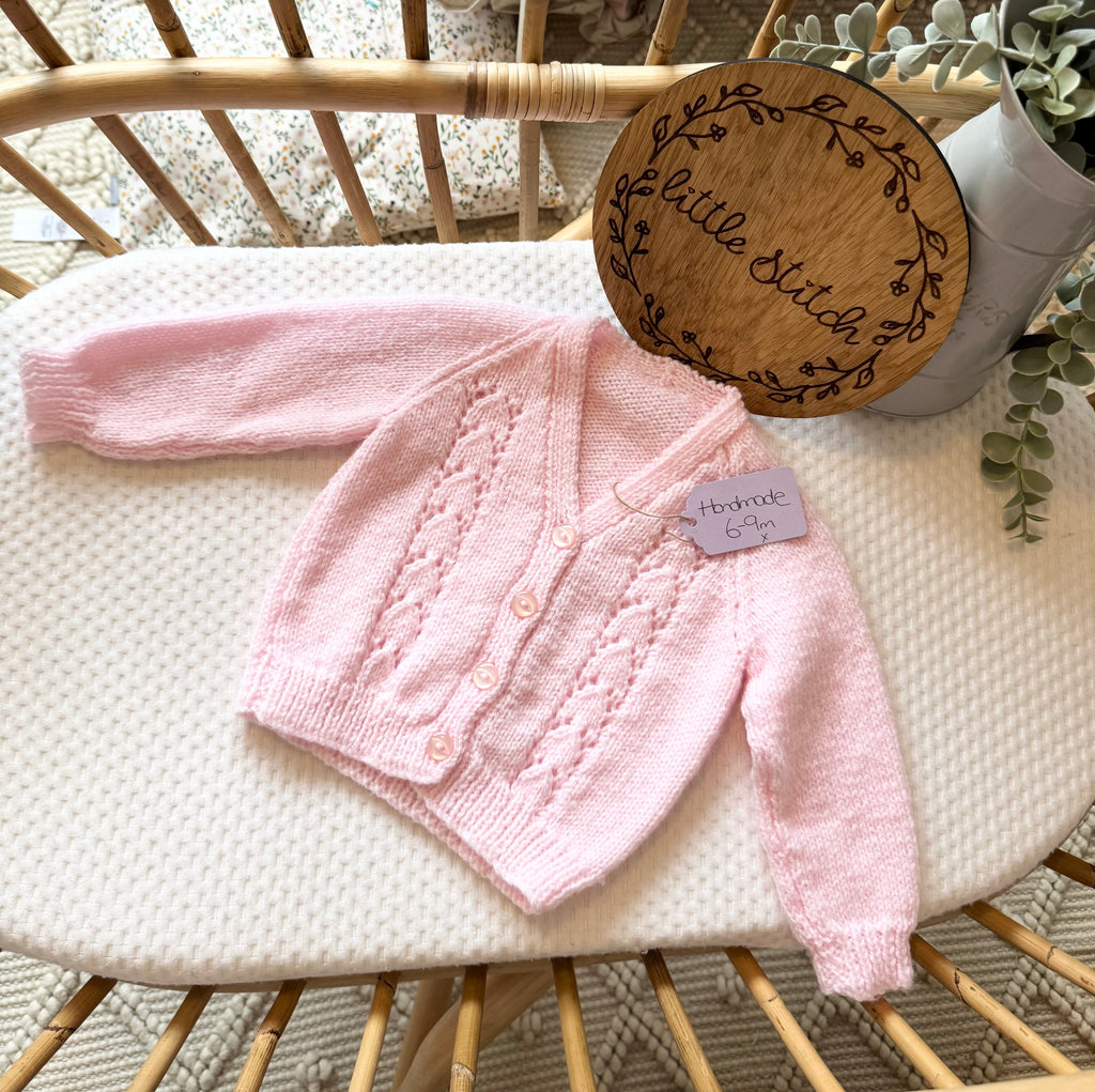 Pink 6-9m handknitted cardigan
