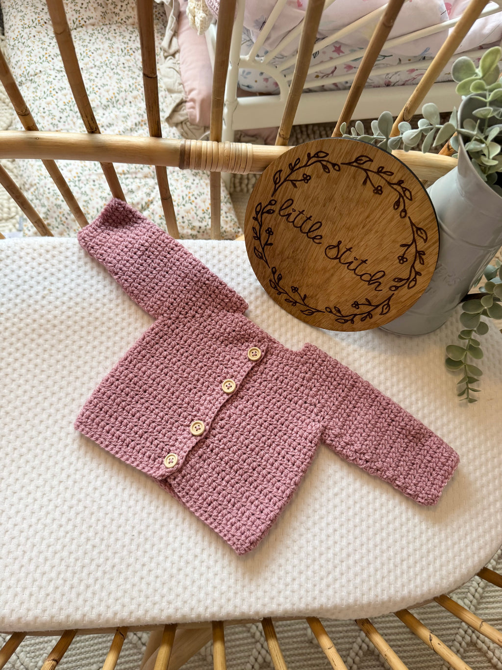 Pink 0-3m handknitted cardigan