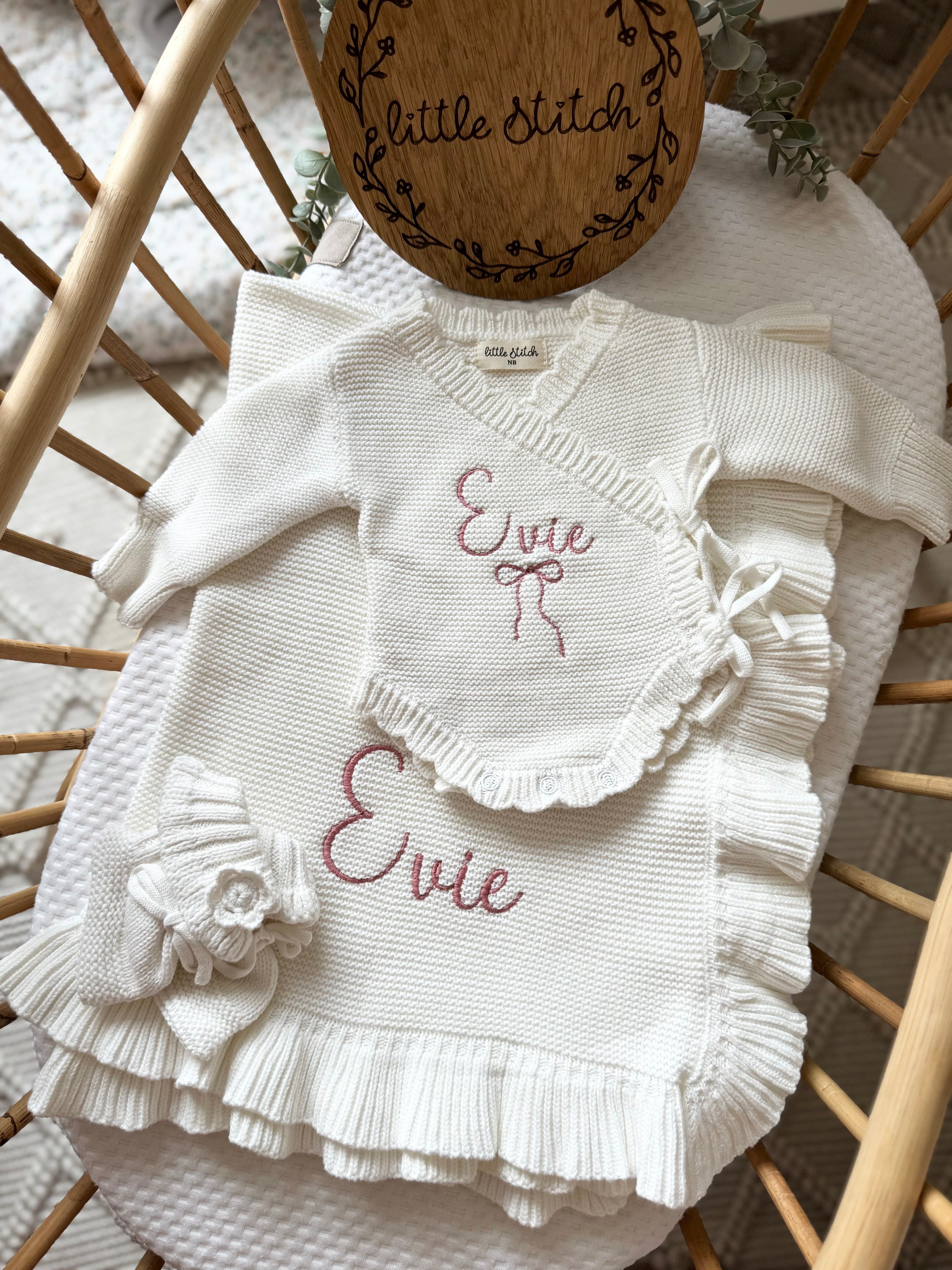 Name and bow design wrap over romper