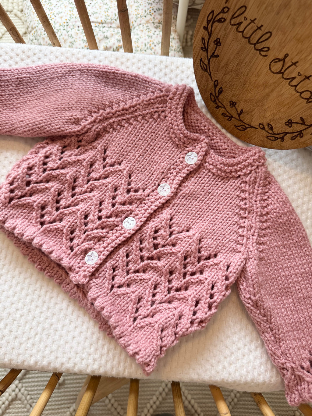 Pink 6-12m handknitted cardigan