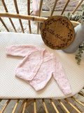 Newborn Speckle pink and purple hand knitted cardigan