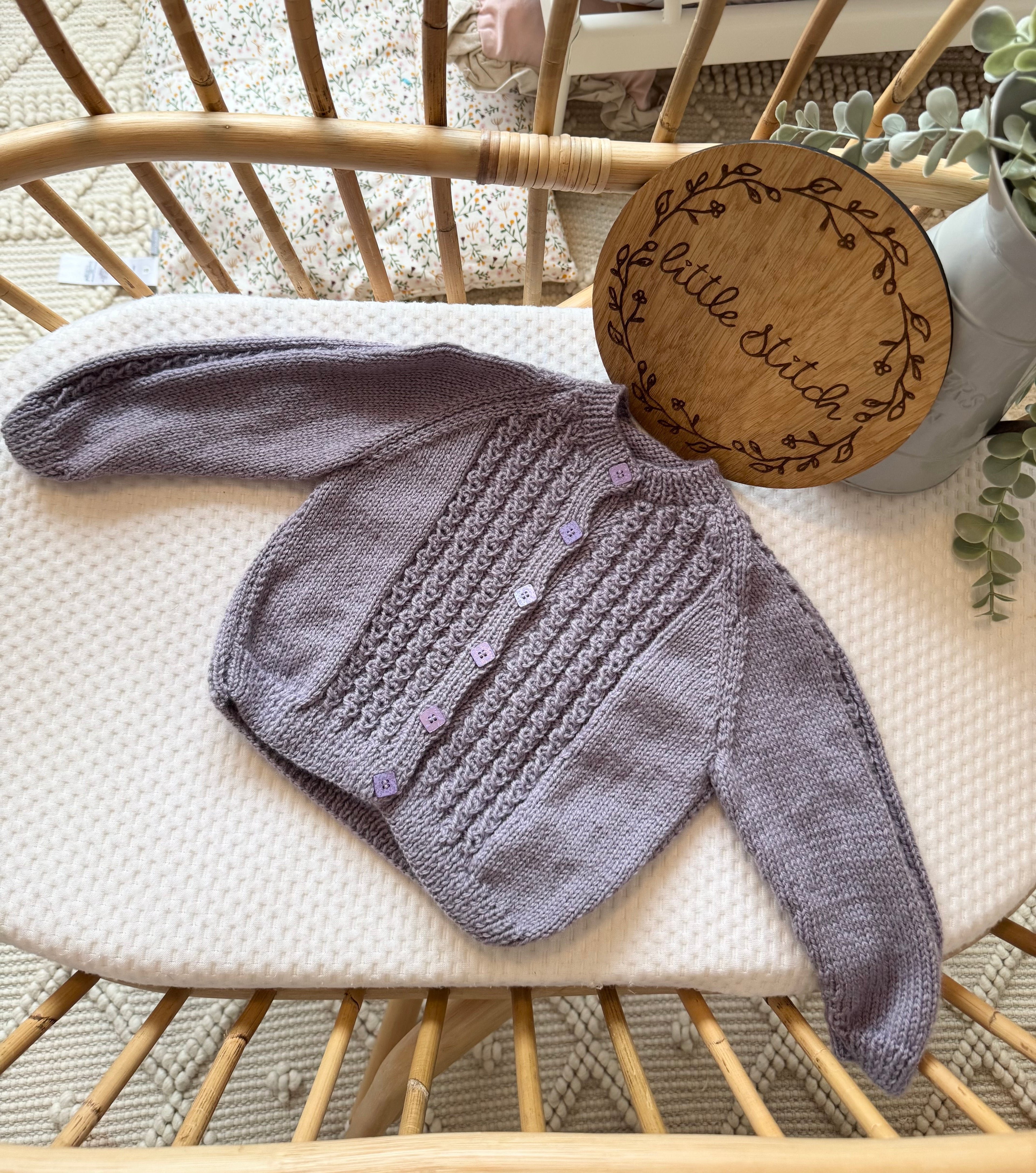 6-12m purple handknitted cardigan