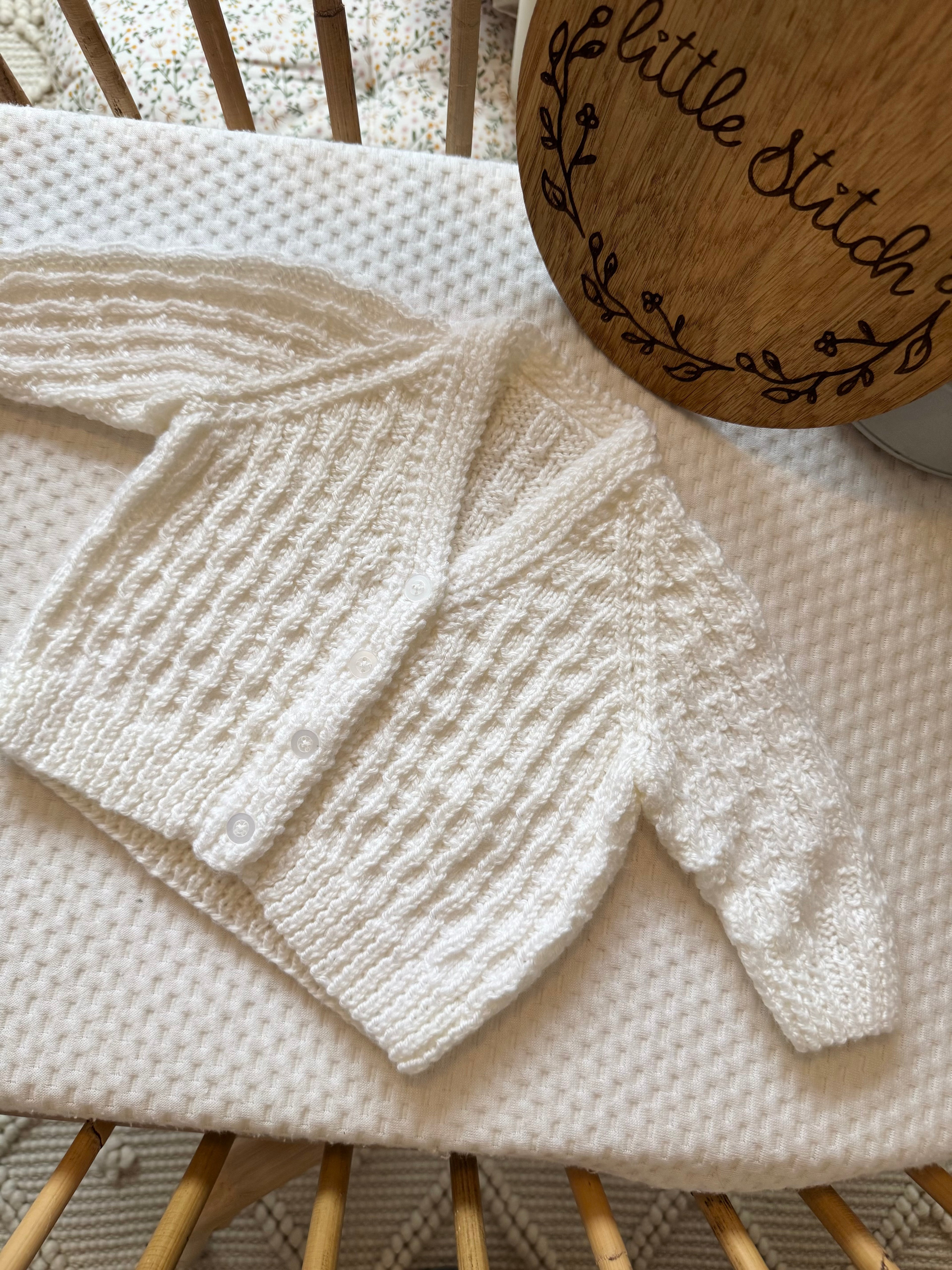 White 0-3m handknitted cardigan