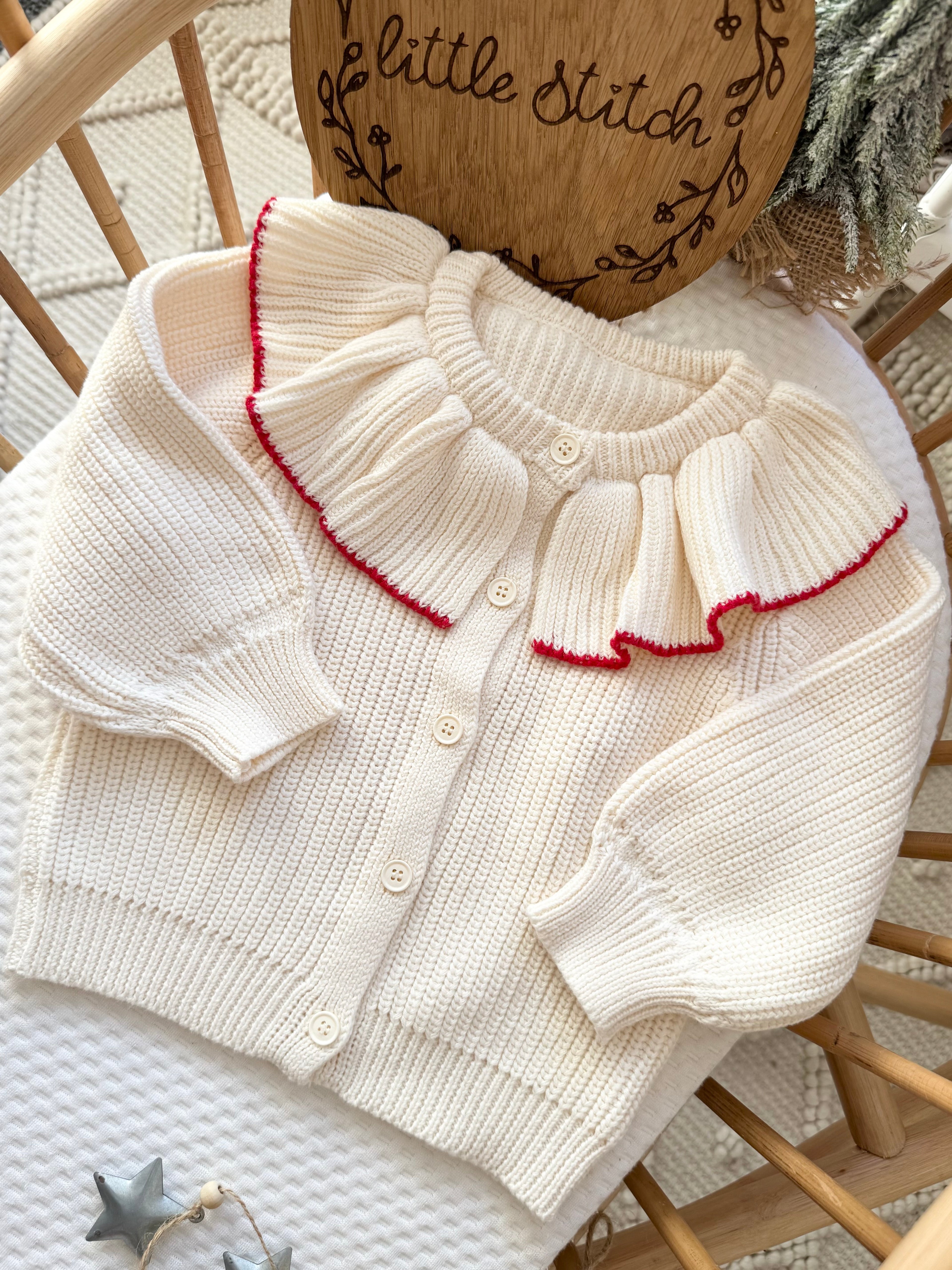 Cream frilly cardigan - includes 1 name and bow design