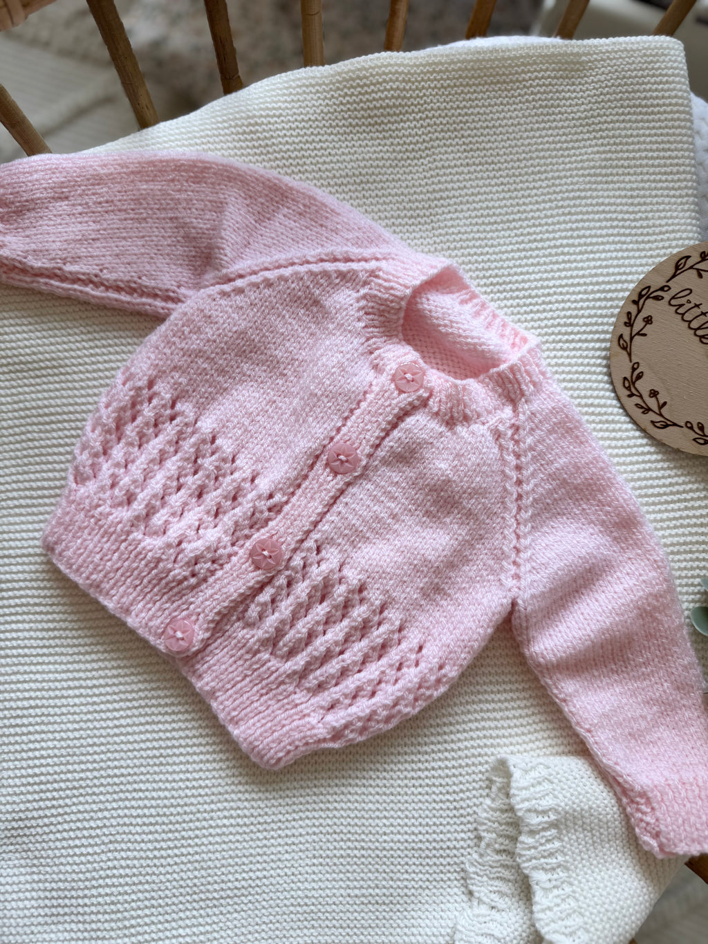 Pink 0-3m handknitted cardigan