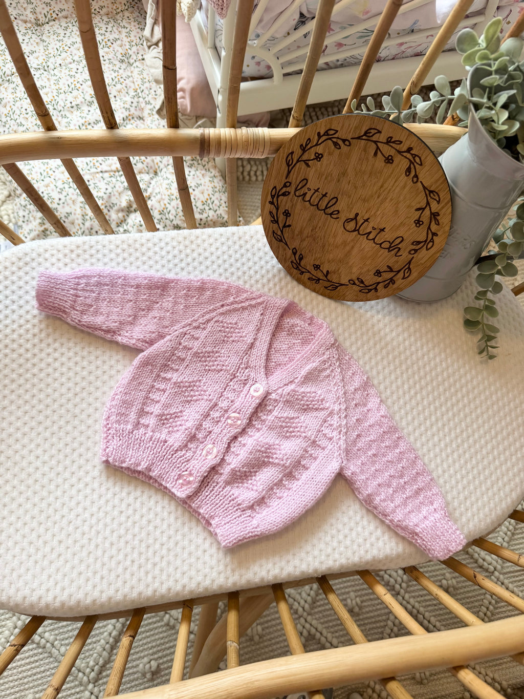 Pink 0-3m handknitted cardigan