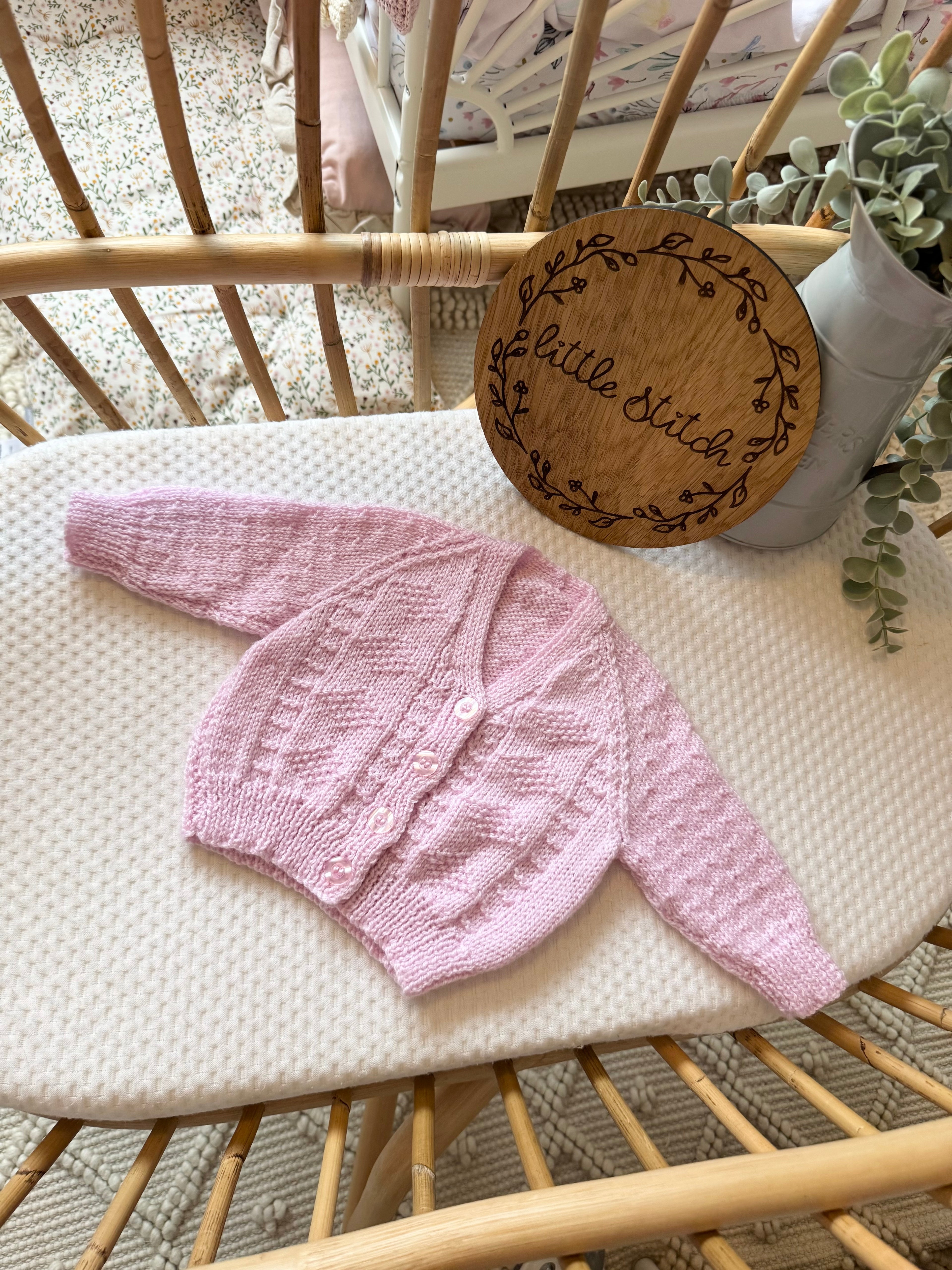 Pink 0-3m handknitted cardigan