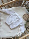White 0-3m hand knitted cardigan