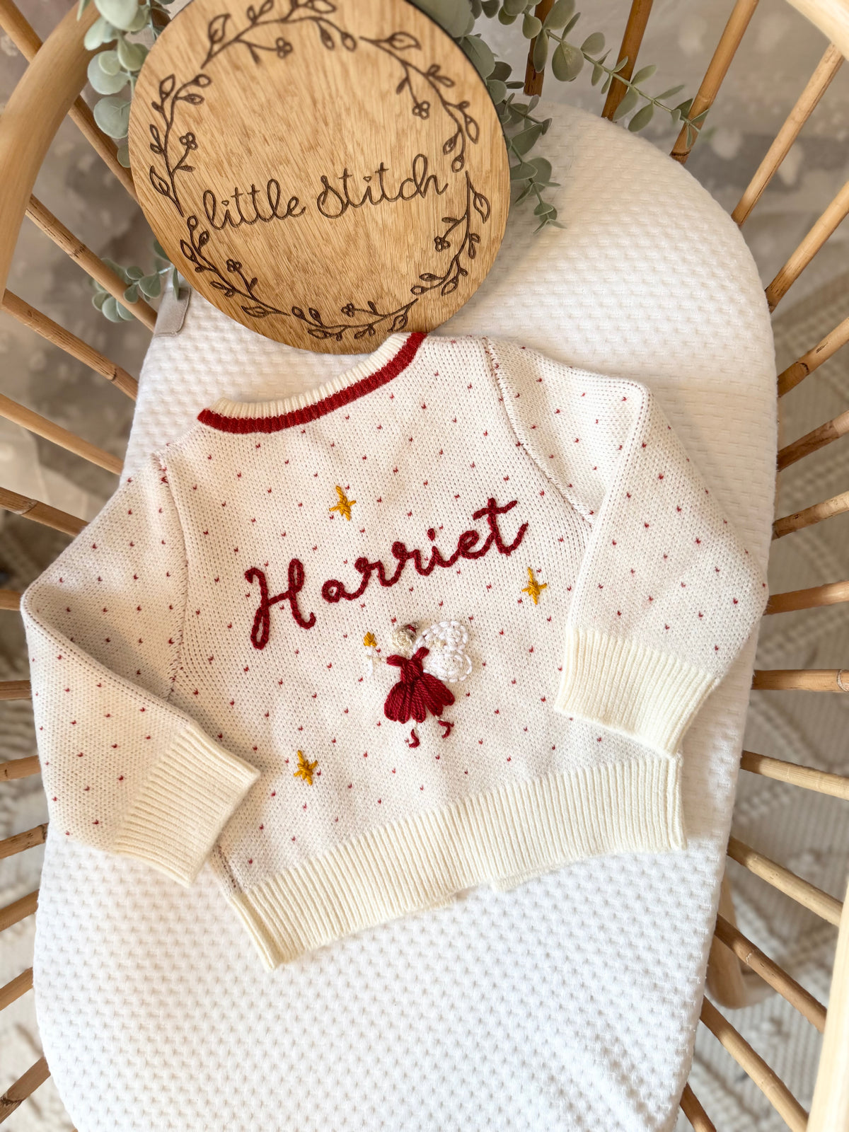 Fairy cardigan - cream and deep red