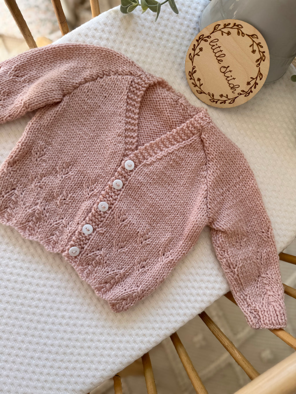 Dusky pink 3-6m handknitted cardigan