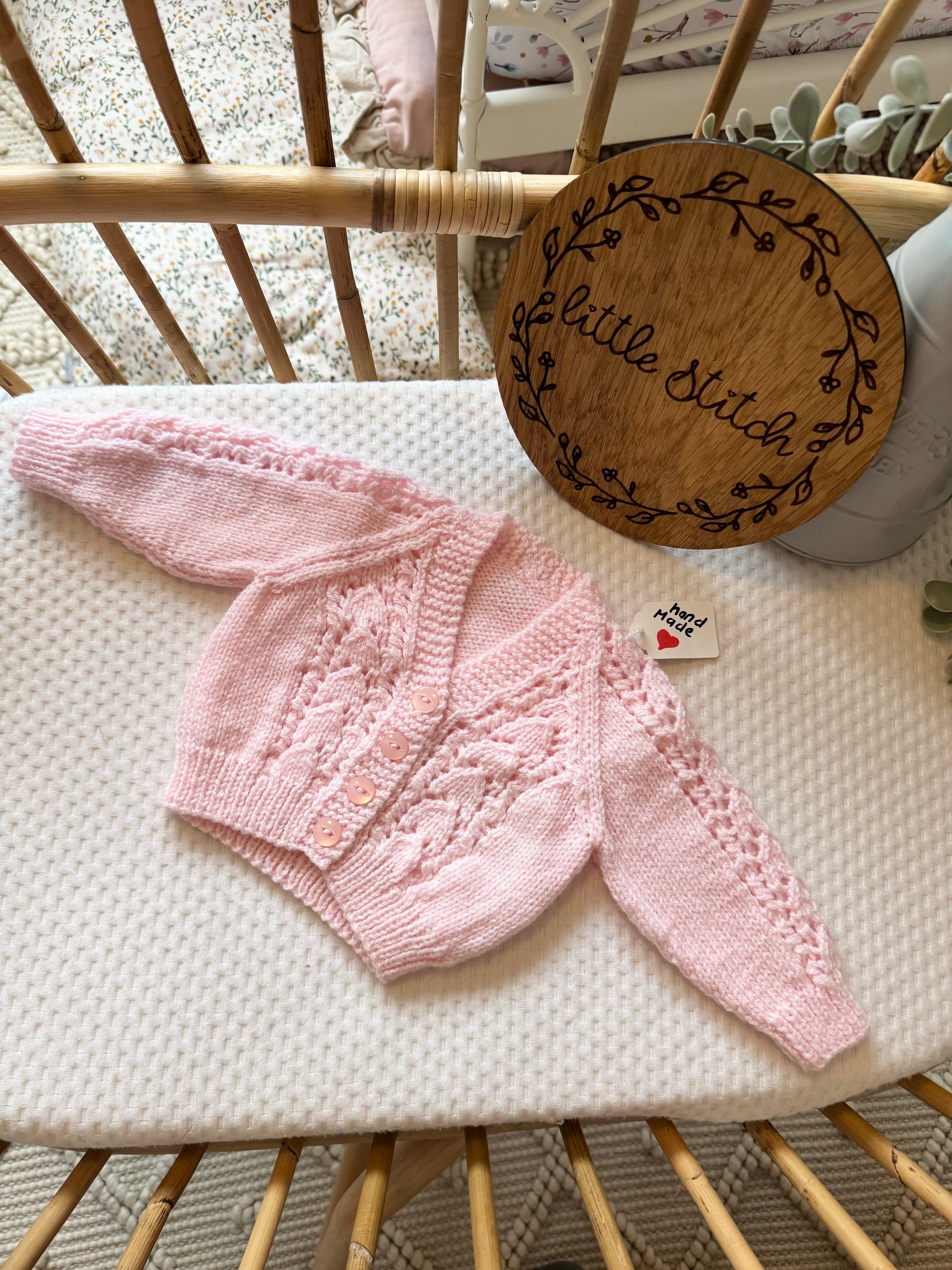 Pink 0-3m handknitted cardigan