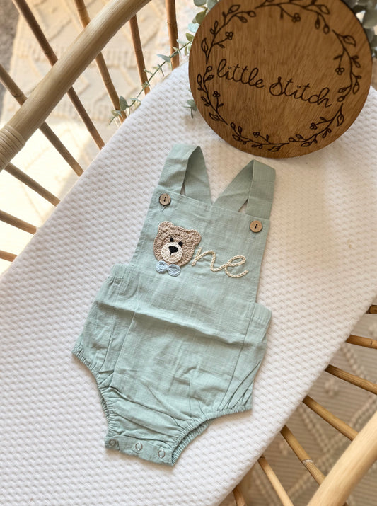 Teddy bear ‘one’ romper - 9-12m