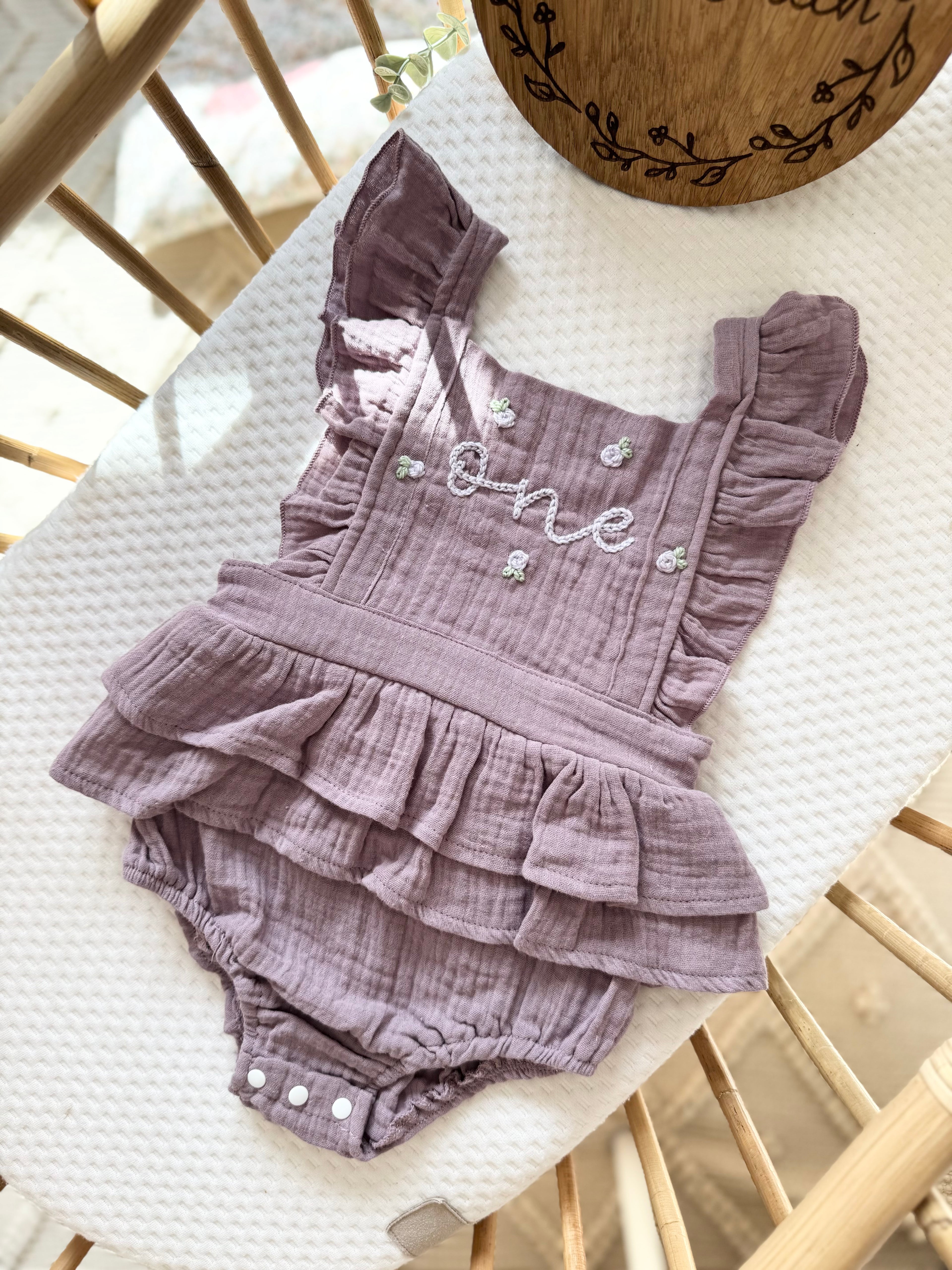 Ready to post - purple rose one romper 12-18m