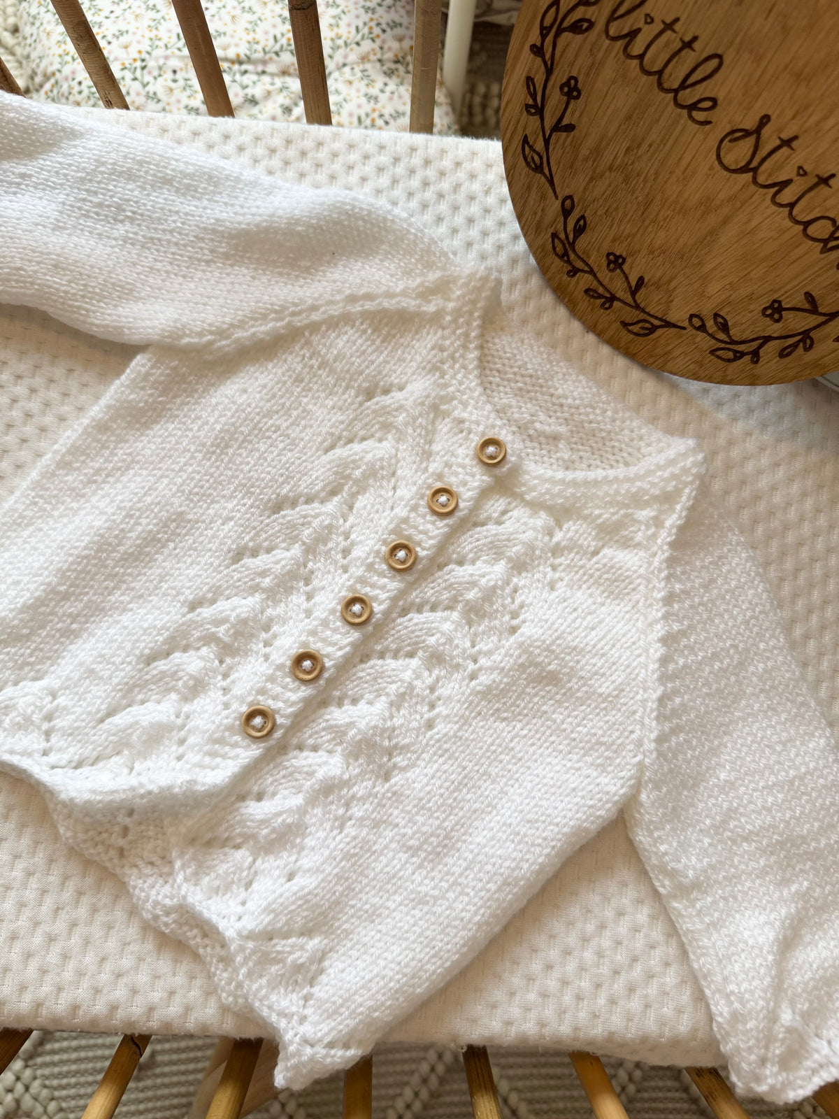 6-12m white handknitted cardigan