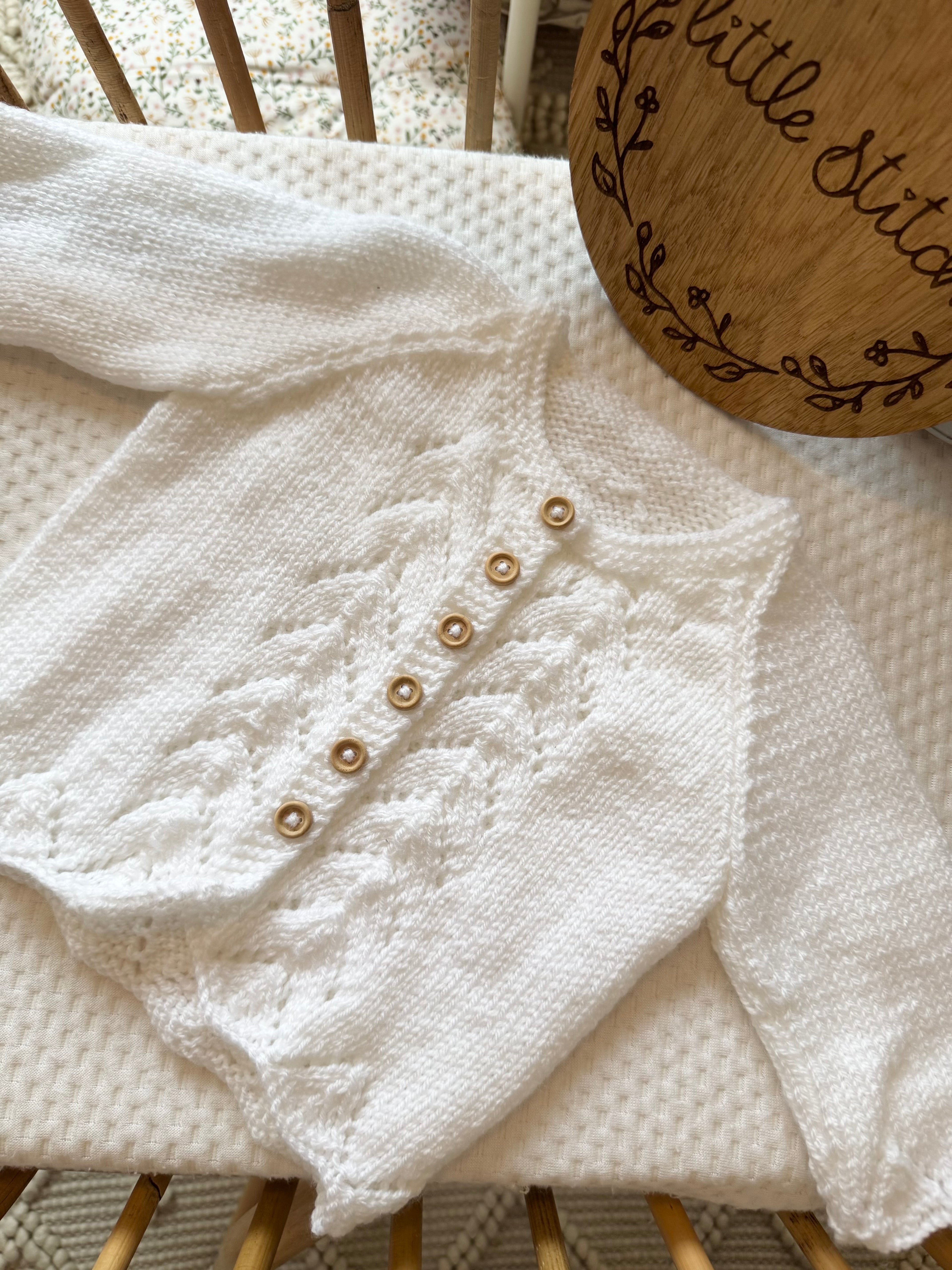 6-12m white handknitted cardigan