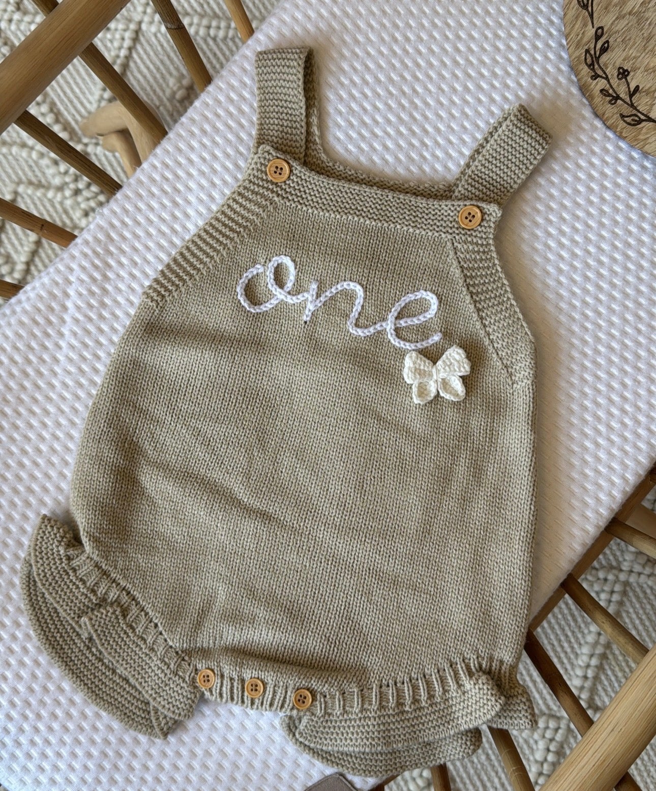 Ready to post - beige bow one romper 12-18m