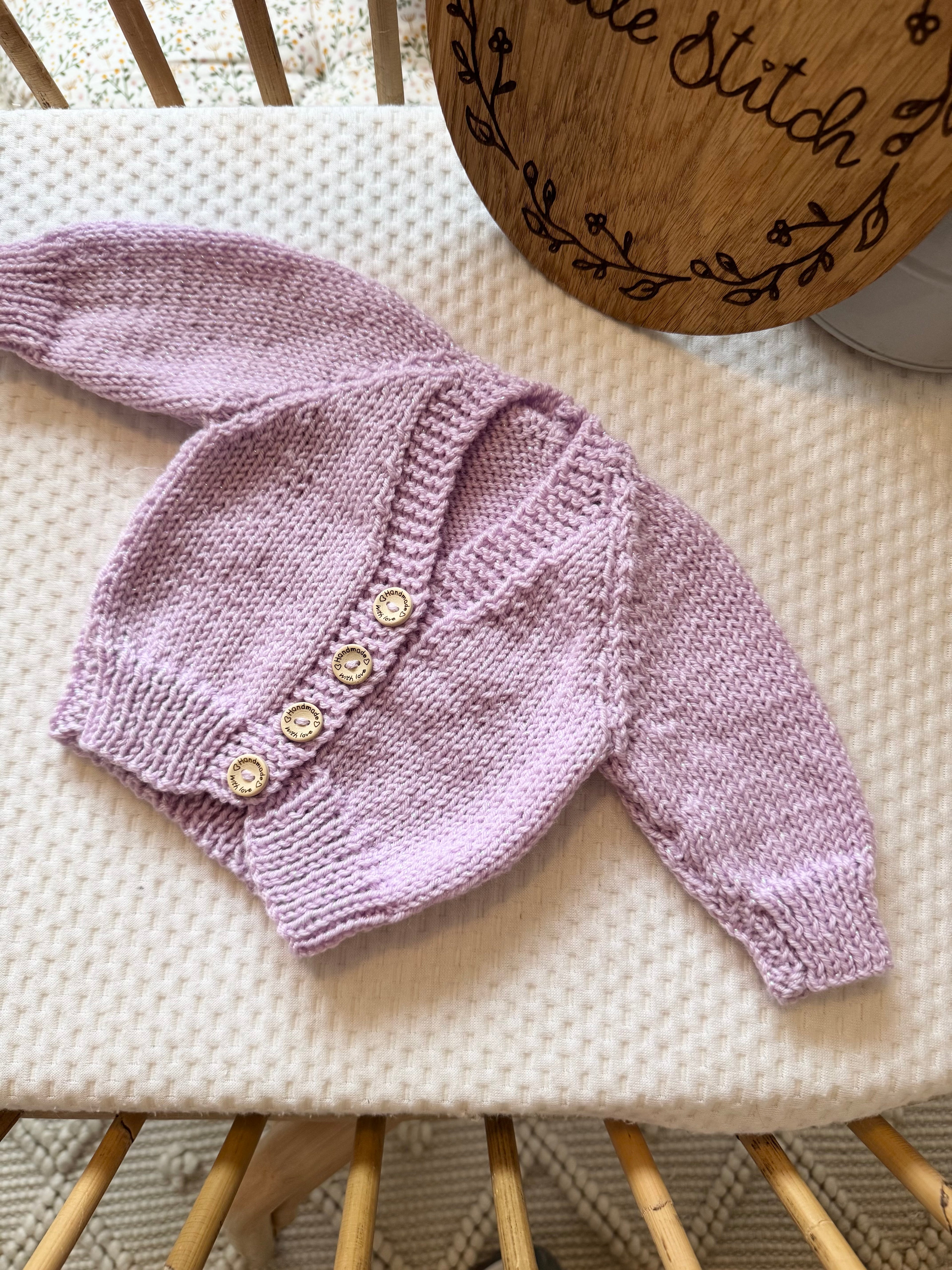 Lilac newborn handknitted cardigan
