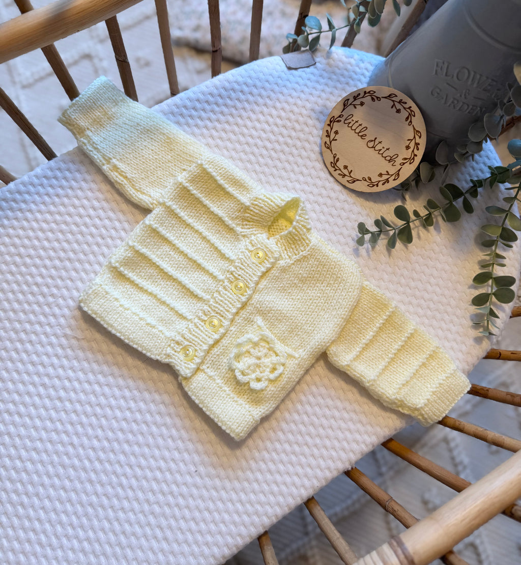 Yellow 0-3m hand knitted cardigan
