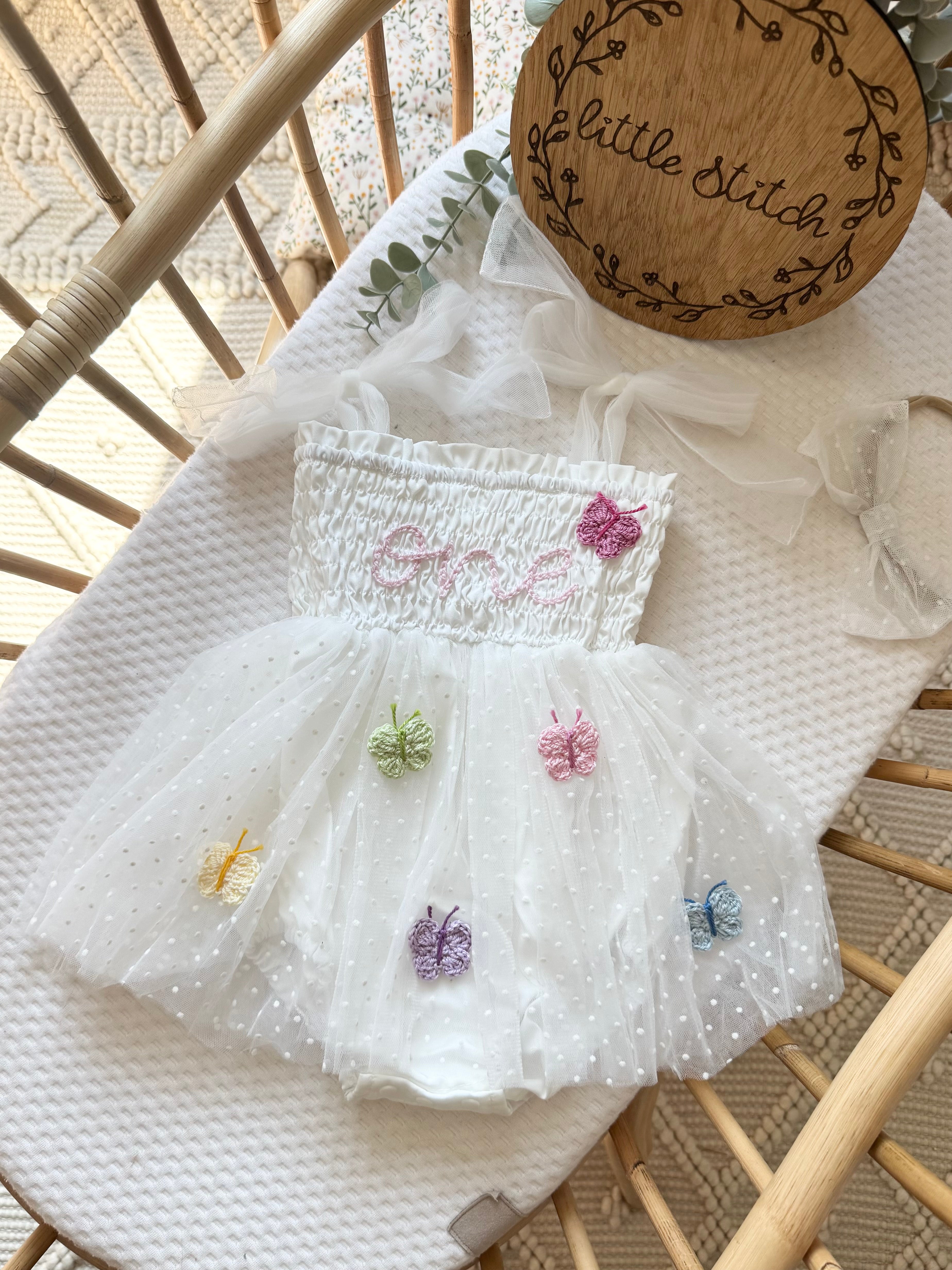 Pastel butterfly dress - 12-18 (smaller fit)