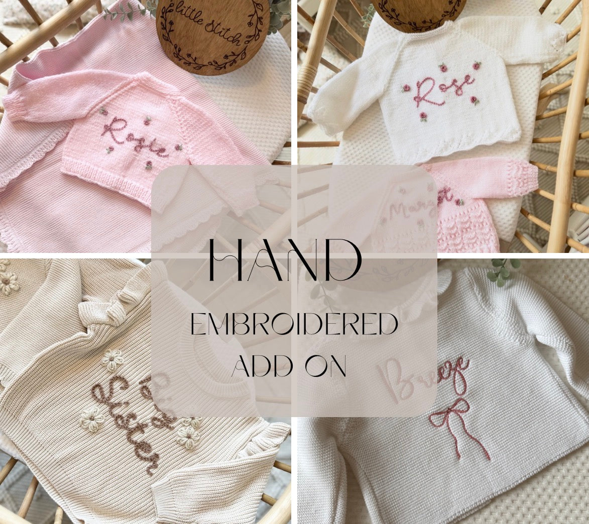 Hand embroidery add on - hand knitted cardigans ONLY