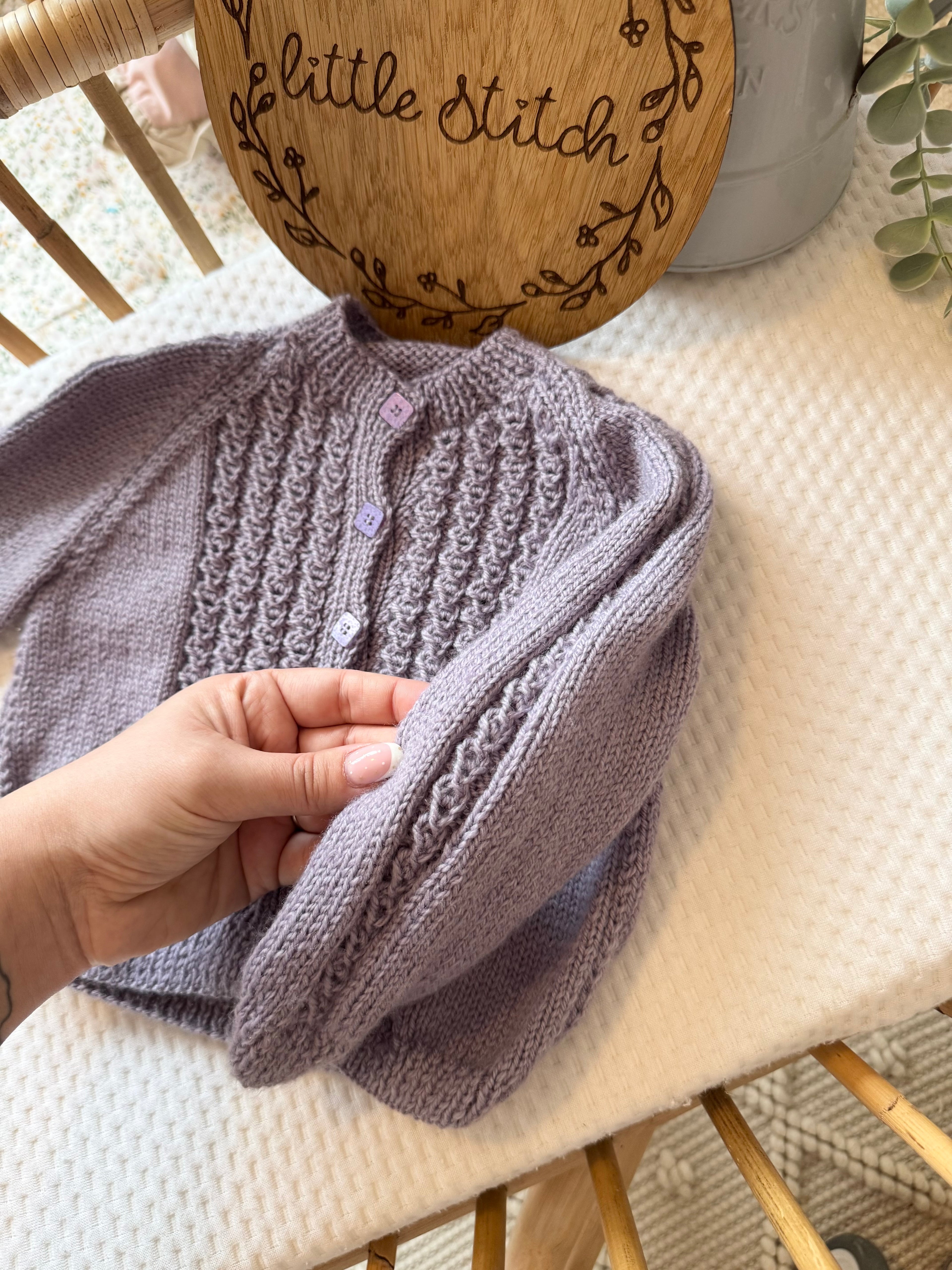 6-12m purple handknitted cardigan