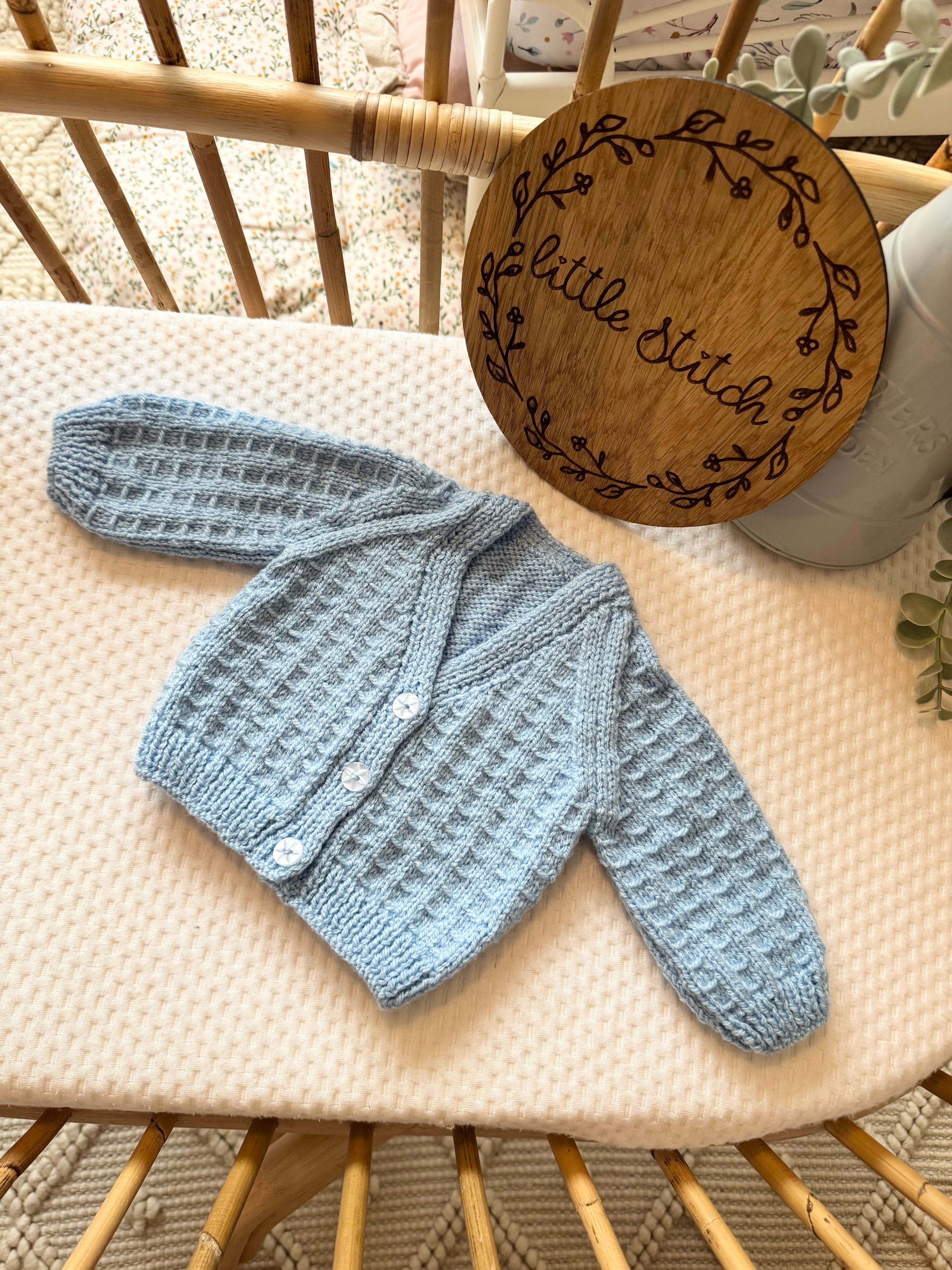 Blue newborn handknitted cardigan
