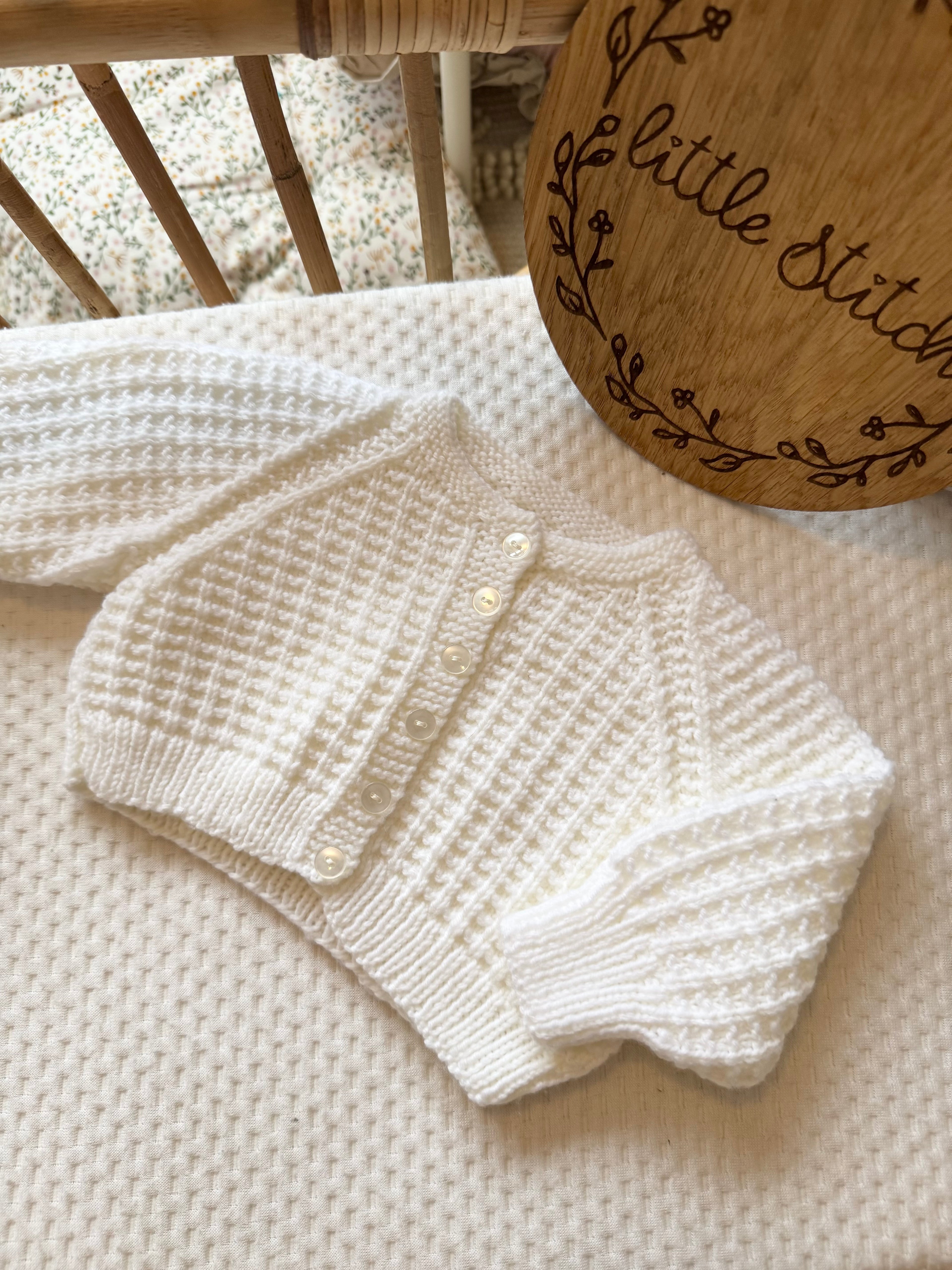 White 3-6m handknitted cardigan