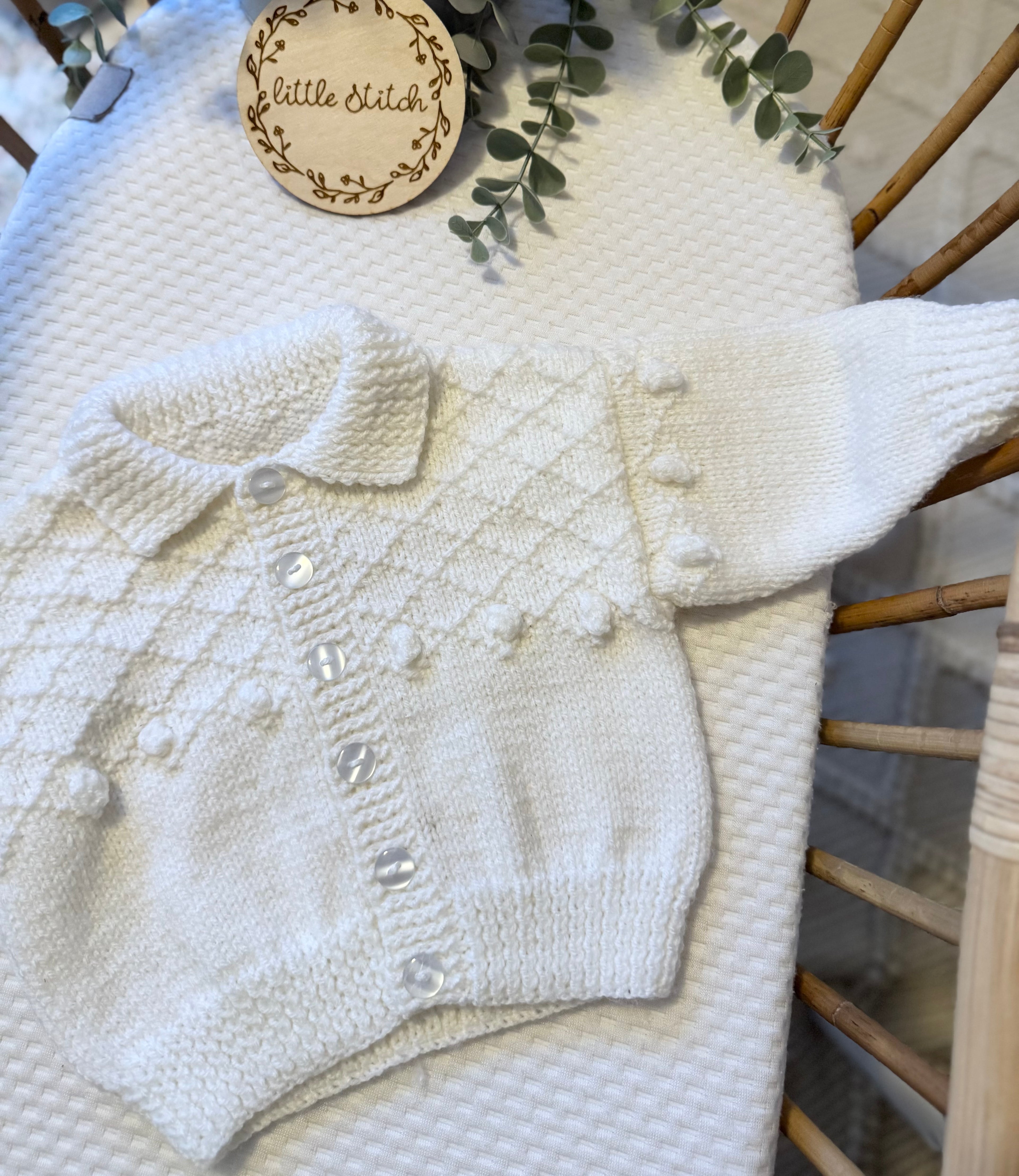 White 6-12m handknitted cardigan