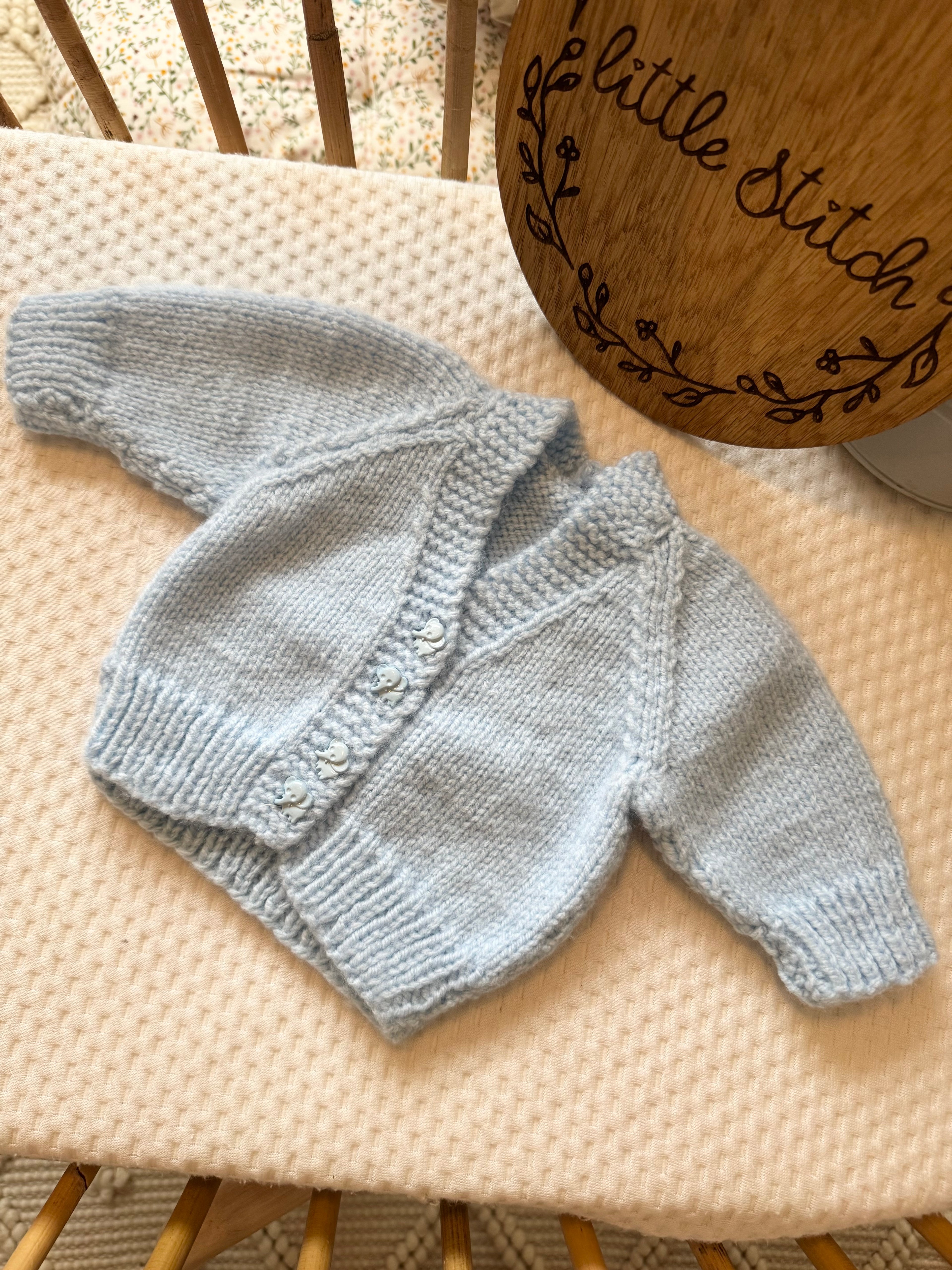 Blue newborn hand knitted cardigan