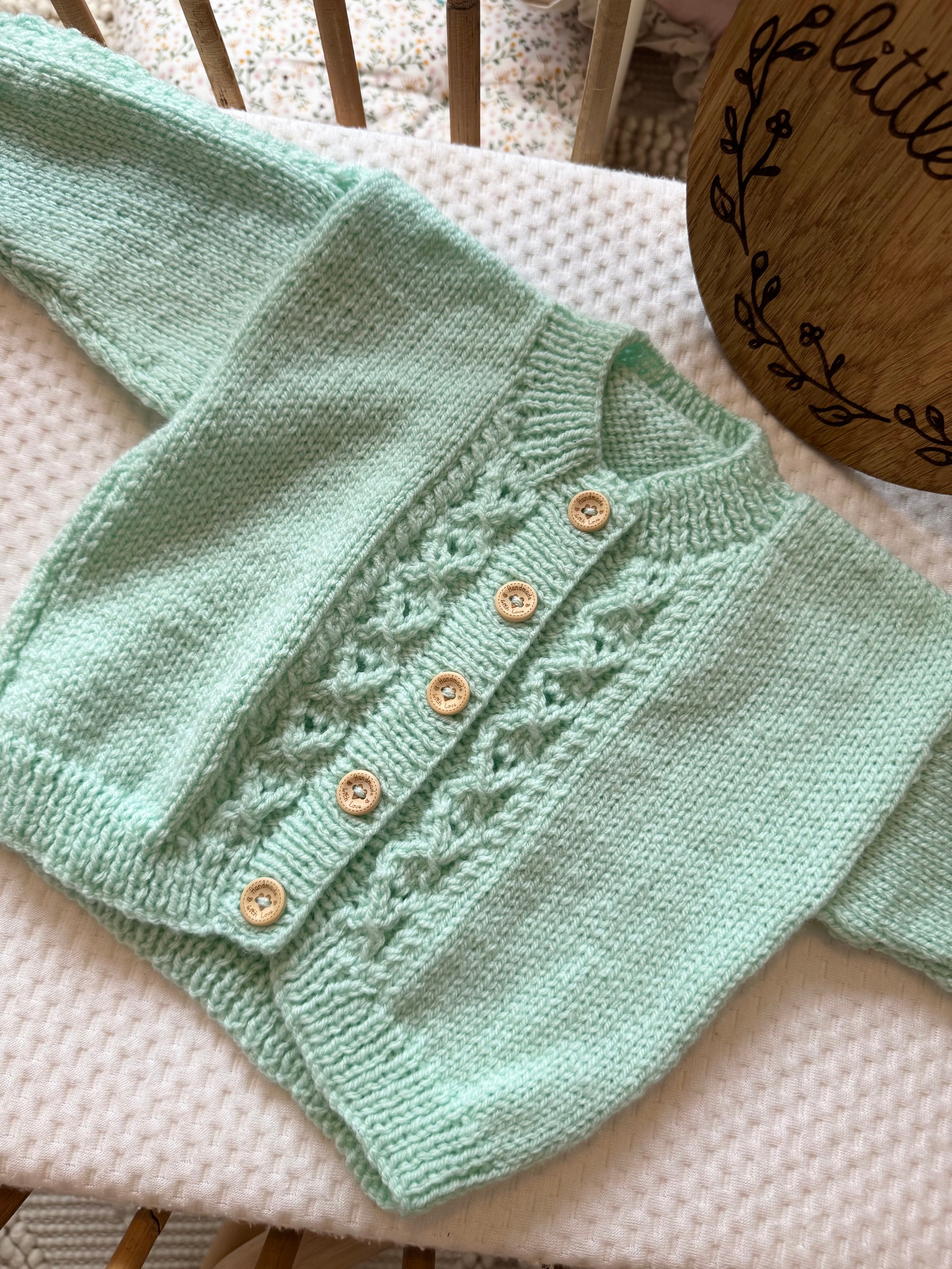 Mint green 6-12m handknitted cardigan