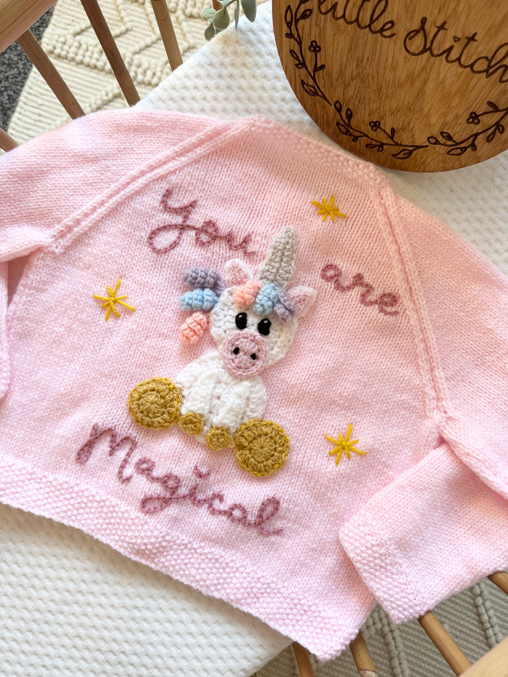 Unicorn theme ‘you are magical’ cardigan 2-3y