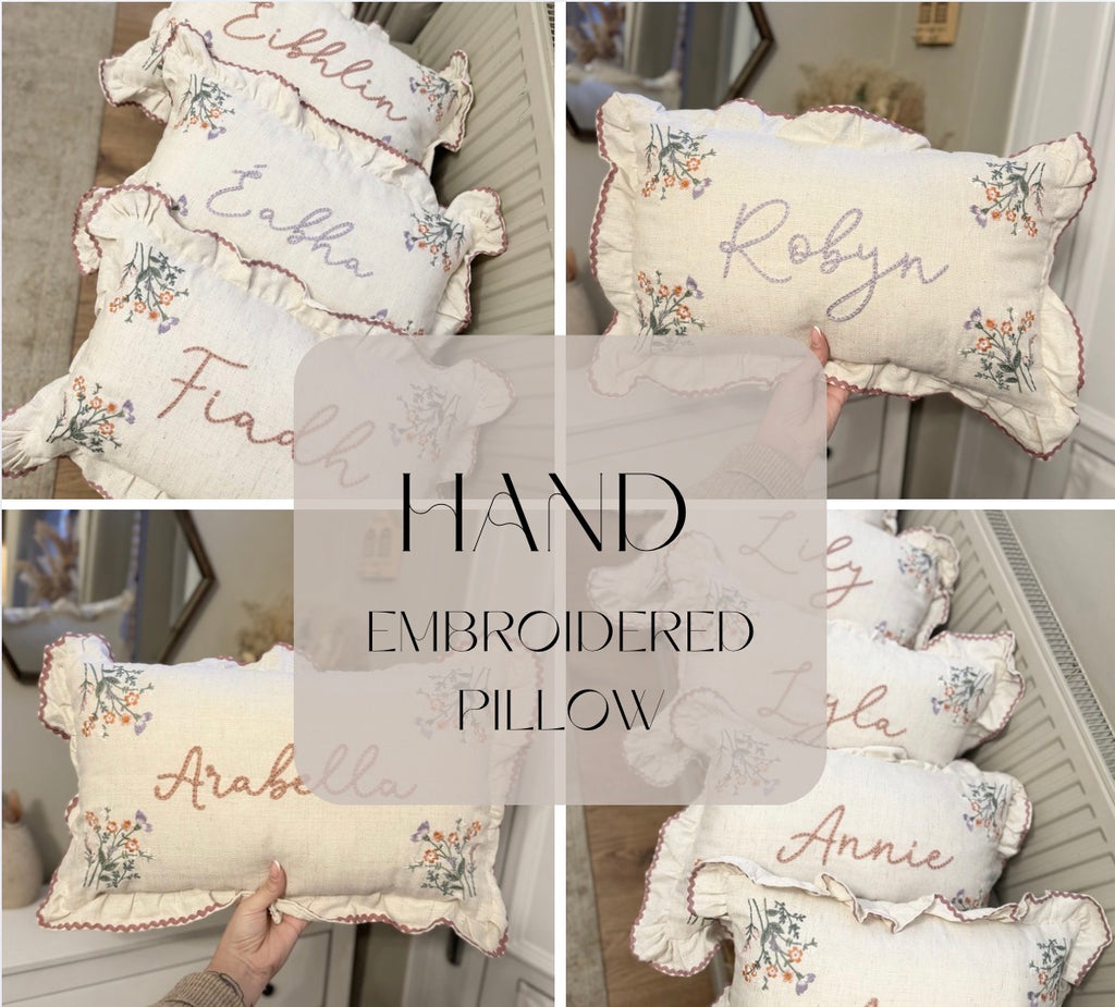 Hand embroidered floral cushion