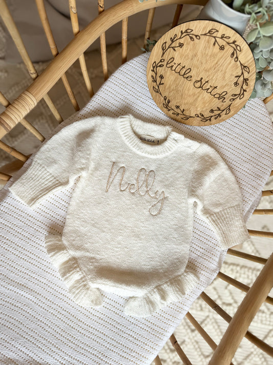 White frill romper - plain name only