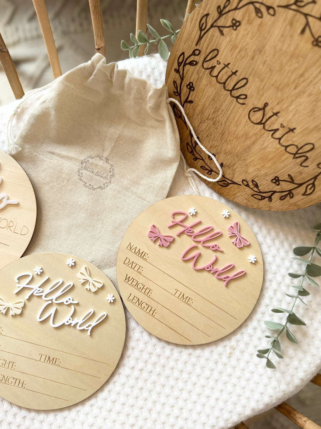 Hello world wooden plaque.