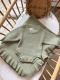 Green 2 piece set - newborn romper - add name to notes